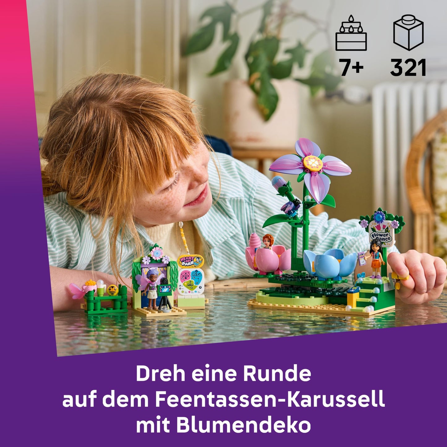 LEGO Friends fairy cup carousel with flower decoration - toy with 3 minifigures, photo booth & accessories - children's room decoration - gift idea for girls aged 7 and over - 42702