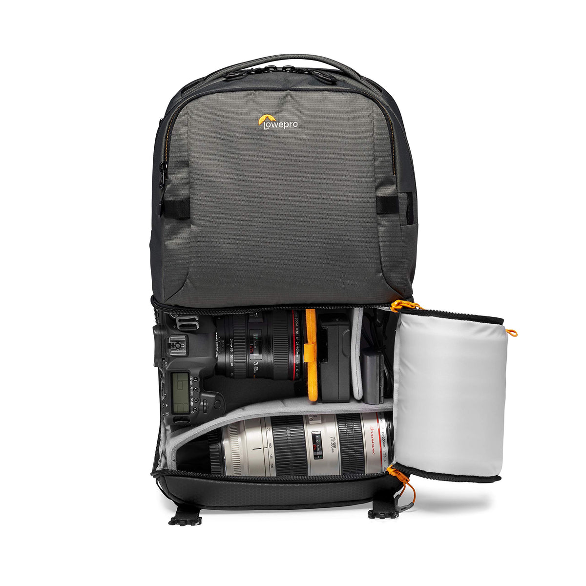 Lowepro Fastpack BP 250 AW III Rucsac pentru cameră - Geantă foto/rucsac foto pentru camere mirrorless și DSLR precum Nikon D850, 300D, cu acces prin QuickDoor, compartiment pentru laptop de 13 inci, Ripstop, Gri - LP37332-PWW