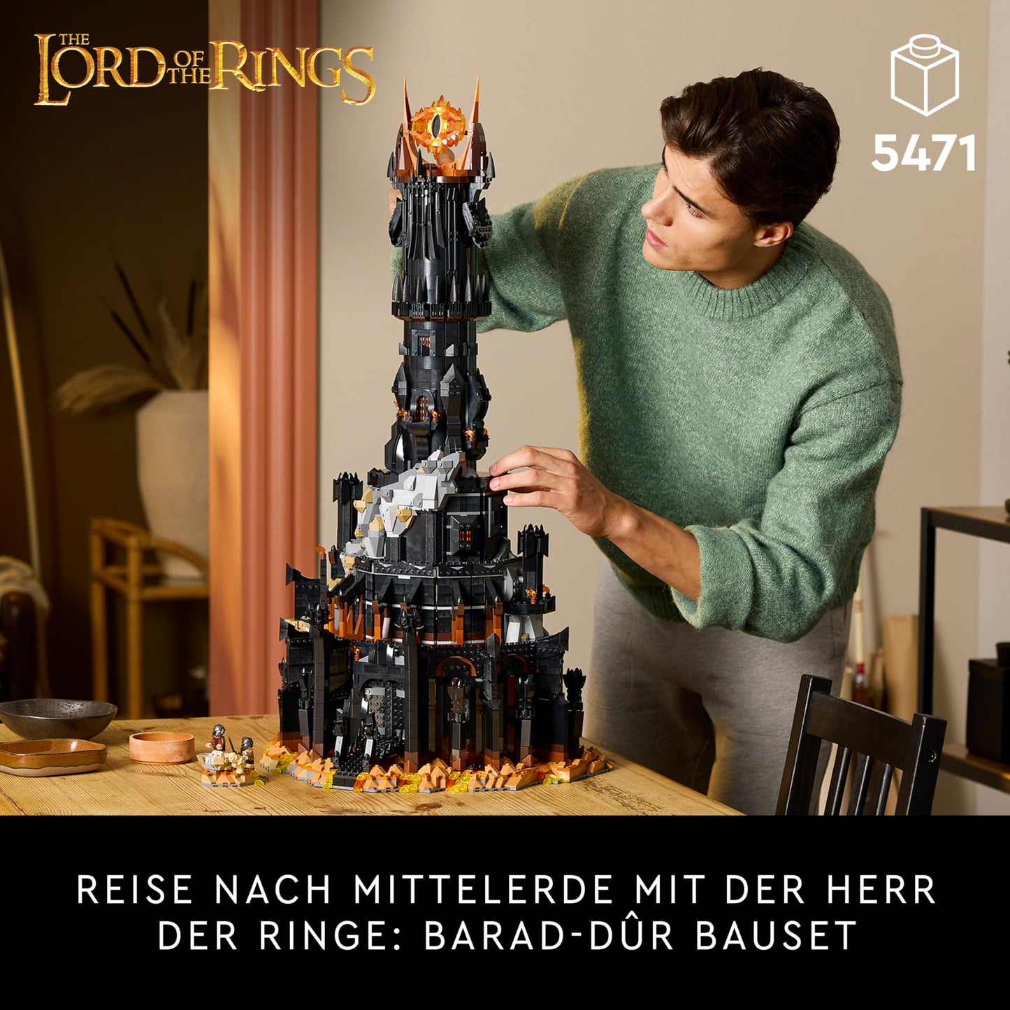 LEGO Icons The Lord of the Rings: Barad-dûr, building set for adults with minifigures Sauron, Gothmog, Orc, Frodo, Sam and Gollum, film memorabilia, collector's item for fans 10333