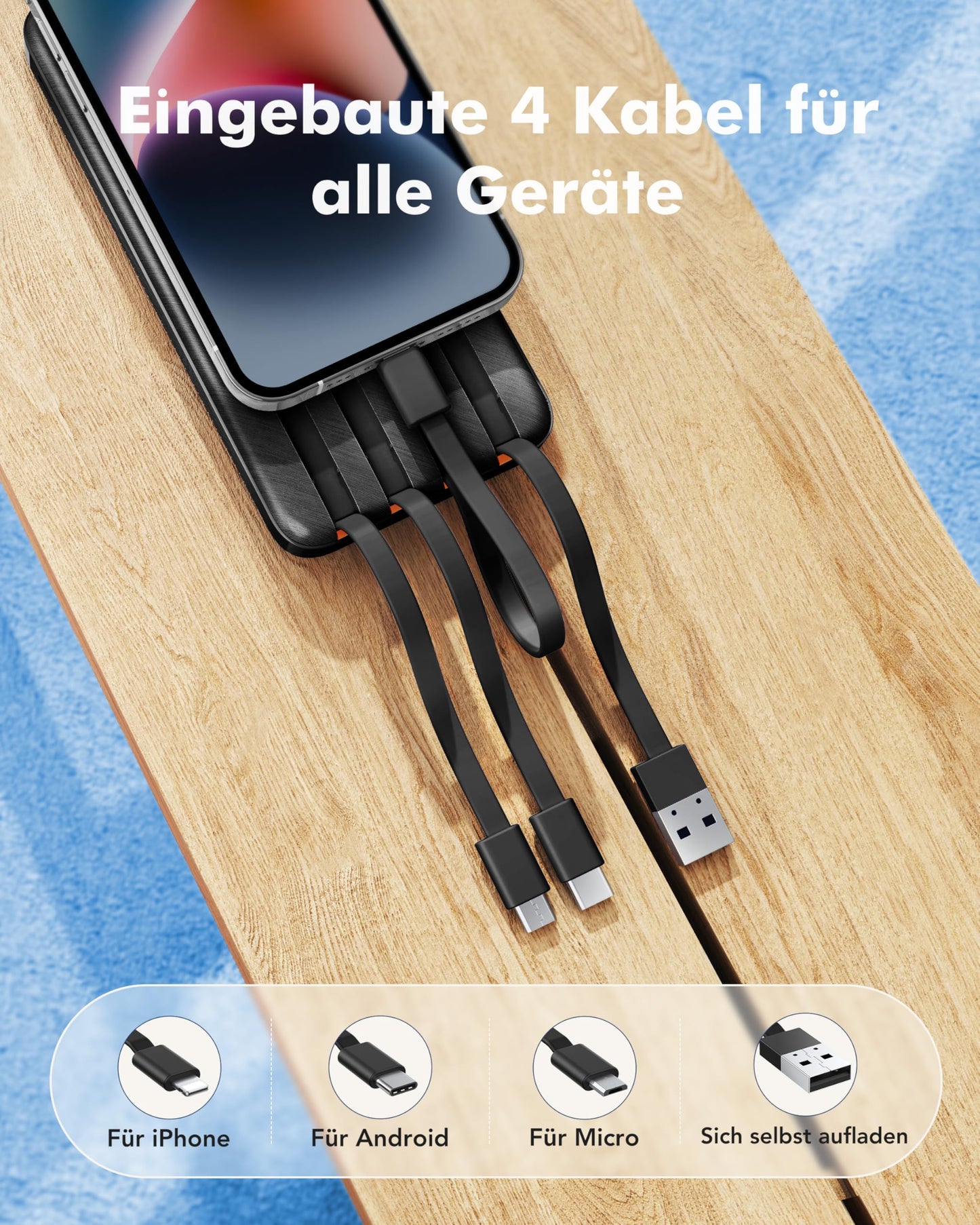 Charmast Power Bank, 22.5W power bank 20000mAh with 4 cables & 6 outputs - C2065
