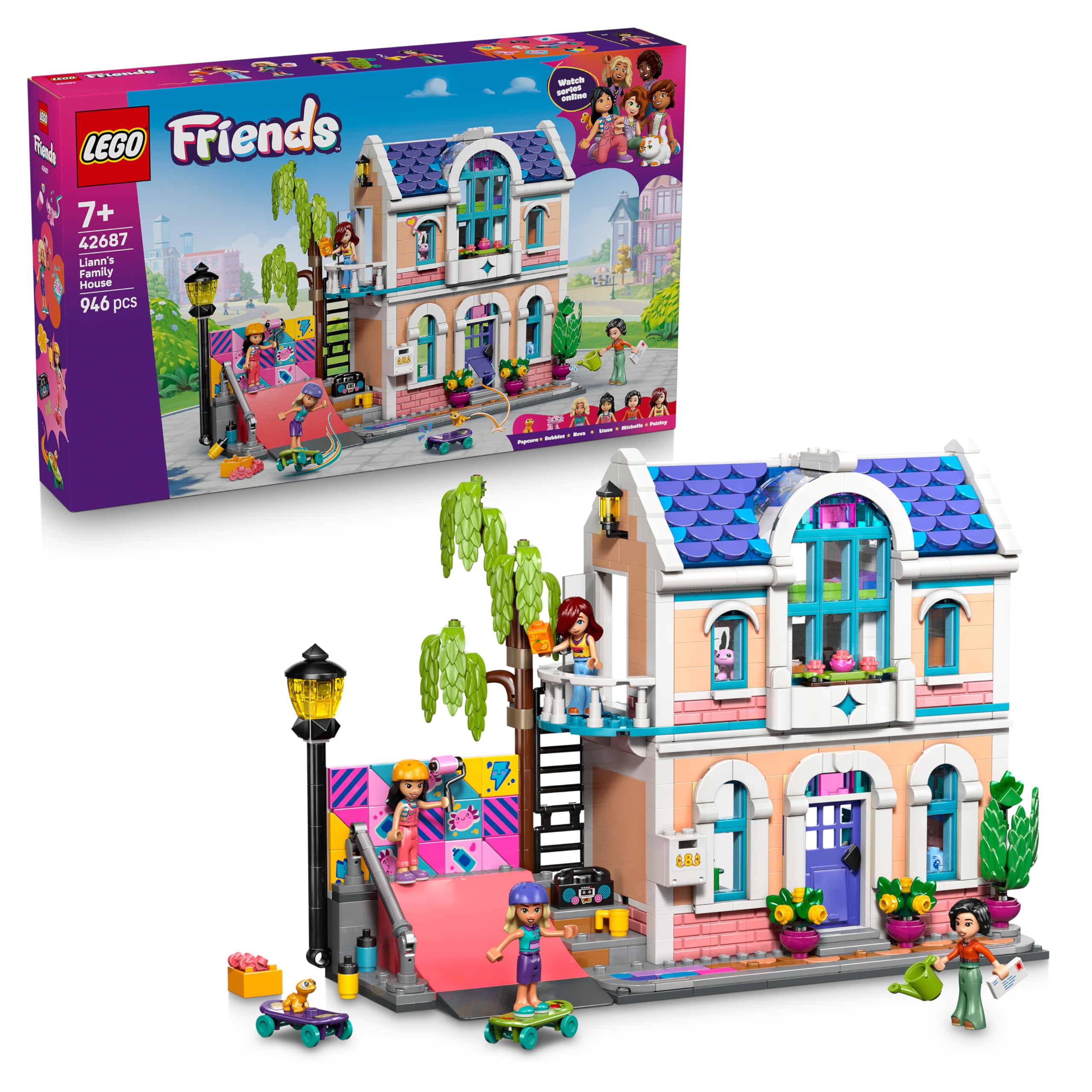 LEGO Friends Liann's Family House - Miniature Playset with Garden, 4 Mini Dolls, Axolotl & Gecko Animal Figure and Accessories - Birthday Gift for Girls Ages 7 and Up - 42687