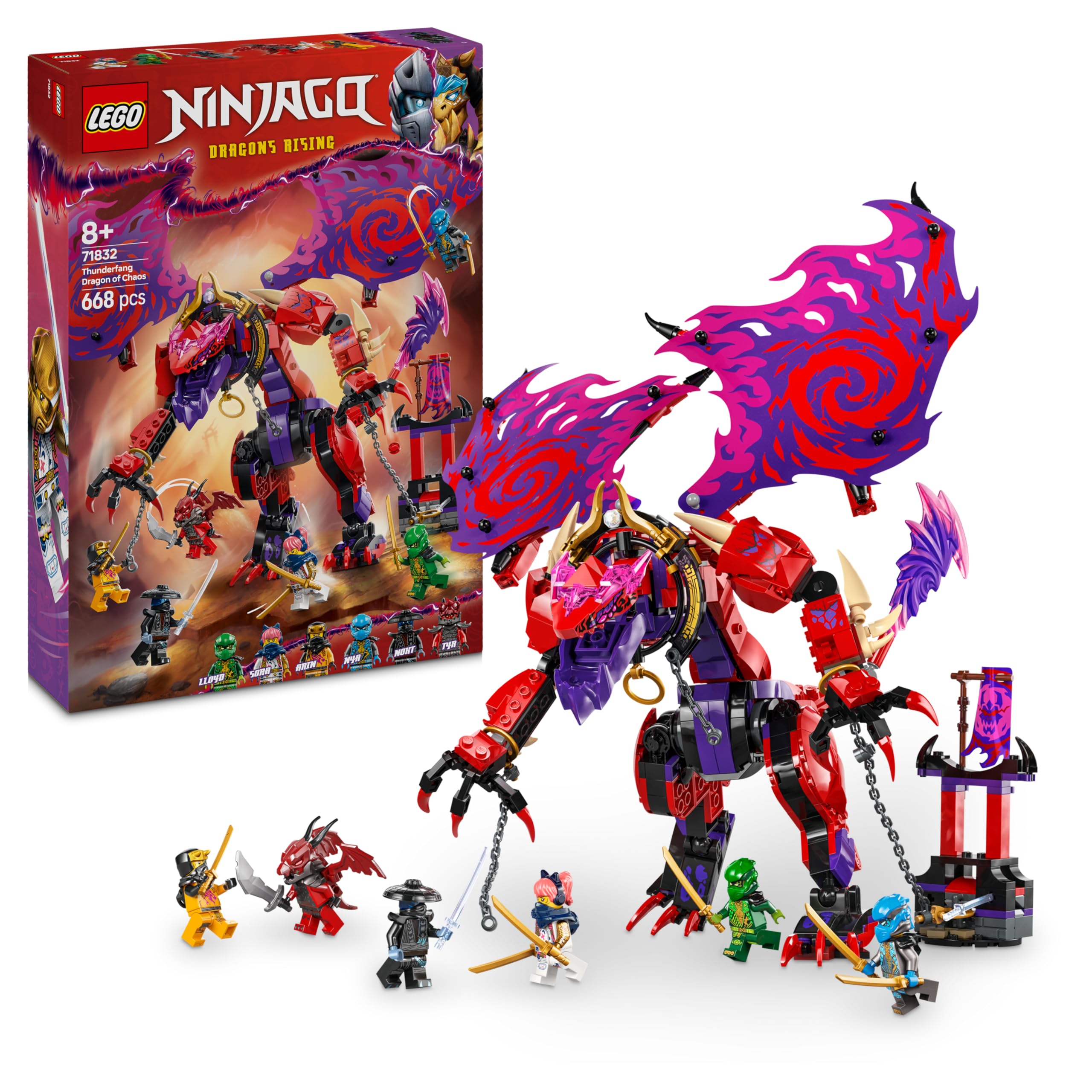 LEGO NINJAGO Chaos Dragon Thundertooth - toy with 6 ninja minifigures - role play building set for boys and girls aged 8 and up - gifts for fans of the TV series Rise of the Dragons 71832