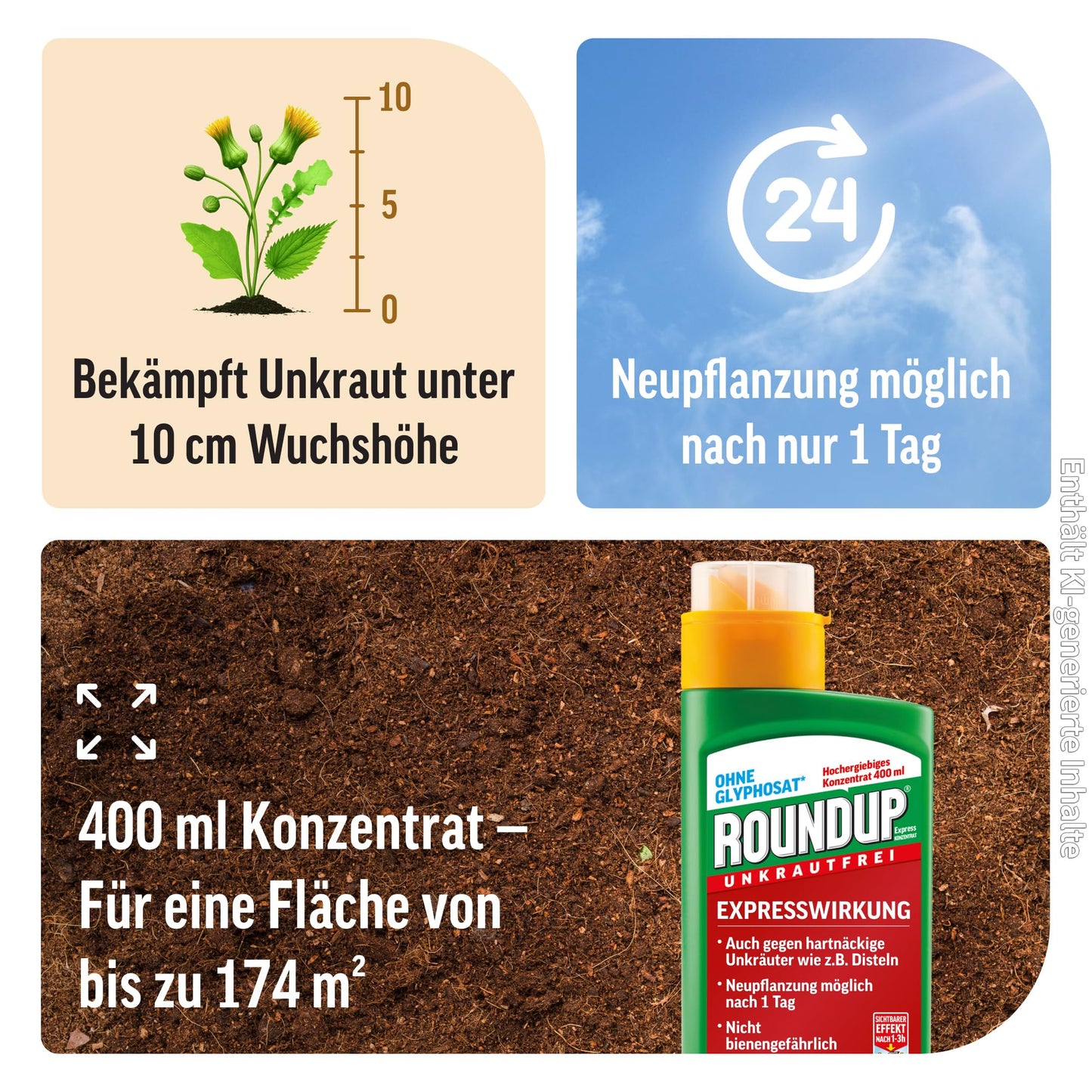 Roundup Weed Free Express Concentrate 400ml against weeds in the garden - 3286