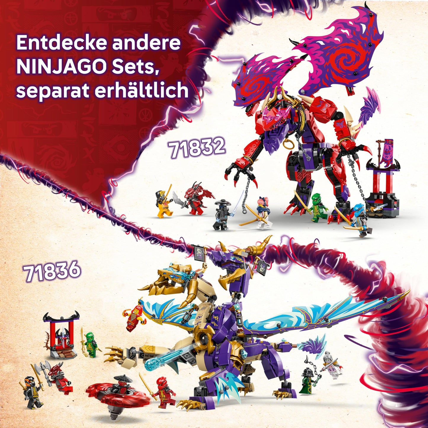 LEGO NINJAGO Chaos Dragon Thundertooth - toy with 6 ninja minifigures - role play building set for boys and girls aged 8 and up - gifts for fans of the TV series Rise of the Dragons 71832