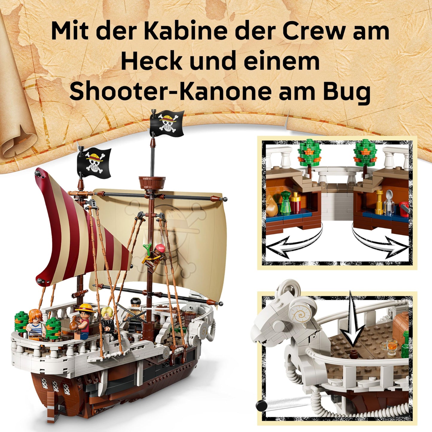LEGO ONE PIECE - The pirate ship Flying Lamb (Going Merry) - playset with 5 minifigures - including Luffy, Zoro & Nami - building toy - gift for boys, girls and fans aged 10 and over - 75639