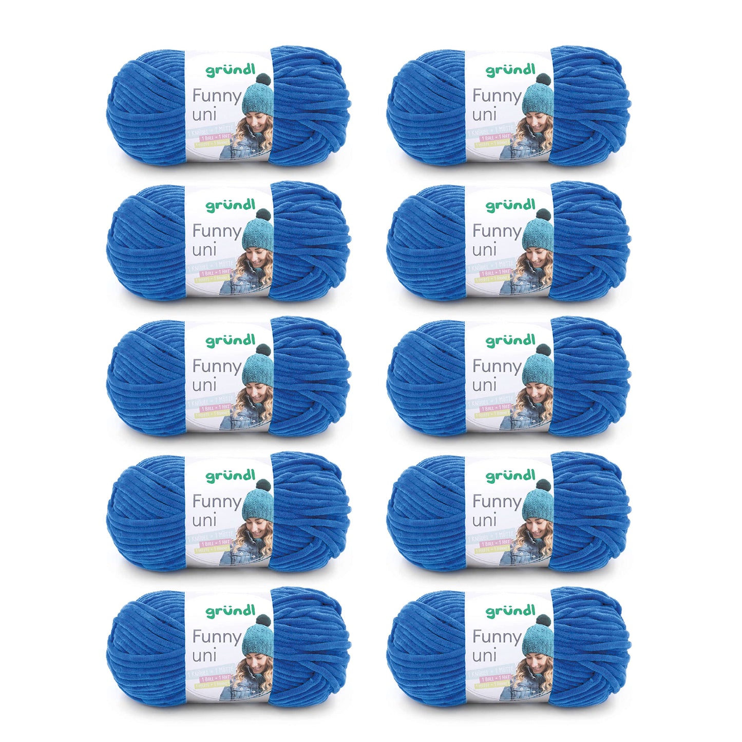 Gründl Wolle Funny uni - soft chenille wool for crocheting - cuddly and skin-friendly - 100% polyester - 10 balls 100 g / 120 m - needle size 5-6, royal blue - 3442-14