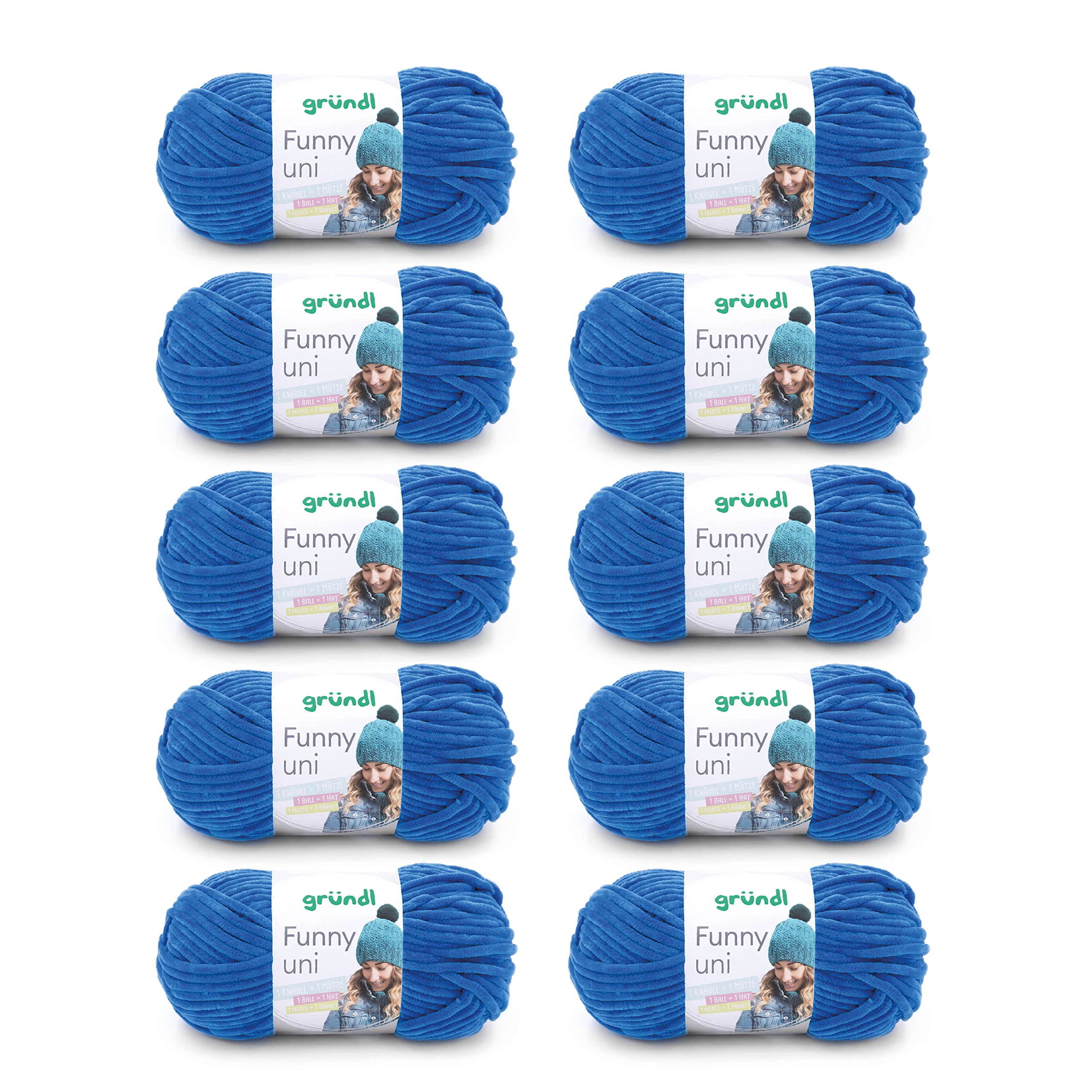 Gründl Wolle Funny uni - lână moale tip chenille pentru croșetat - pufoasă și delicată cu pielea - 100% poliester - 10 sculuri de 100 g / 120 m - dimensiune croșetă 5-6, albastru royal - 3442-14