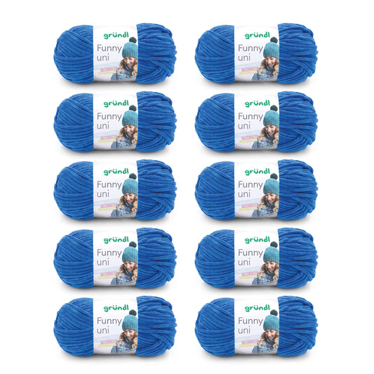 Gründl Wolle Funny uni - lână moale tip chenille pentru croșetat - pufoasă și delicată cu pielea - 100% poliester - 10 sculuri de 100 g / 120 m - dimensiune croșetă 5-6, albastru royal - 3442-14