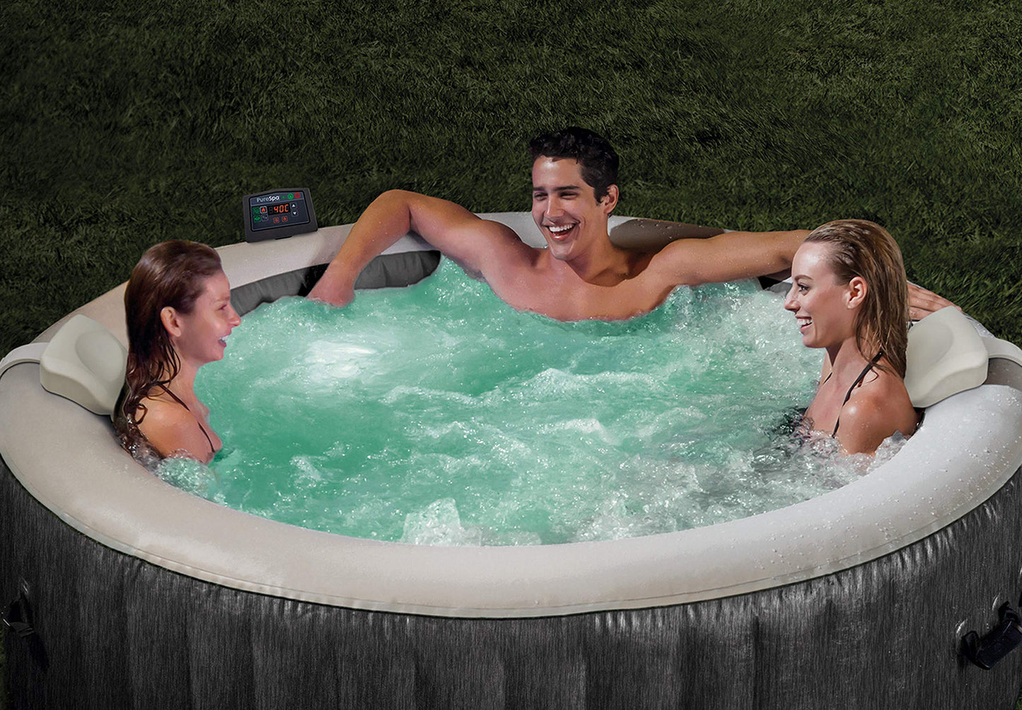 Intex Purespa Greywood Deluxe Ø 216 X 71 Cm Whirlpool Pure Spa - Bubble Massage, Dark Gray Wood Look - 28442