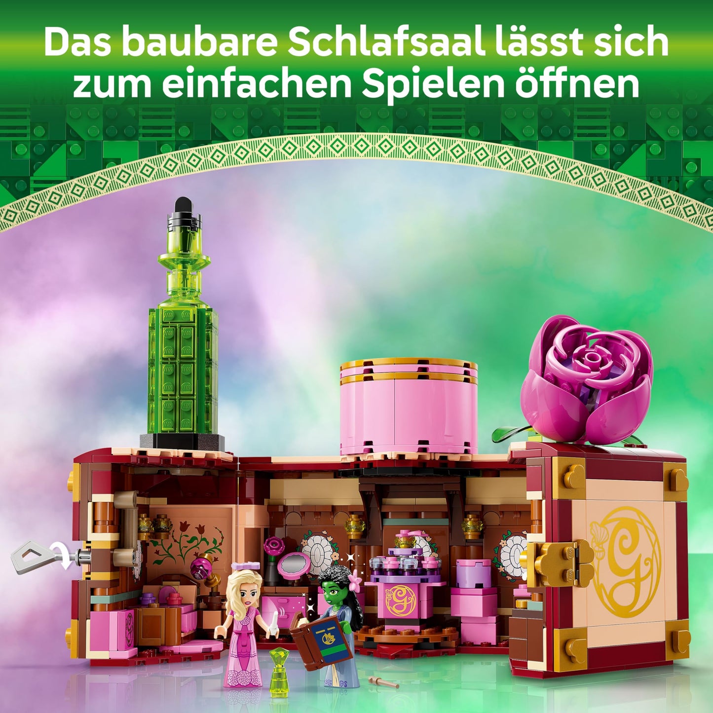 LEGO Wicked - Glindas & Elphaba's Dormitory - Toy with 2 minifigures and accessories including magic wands and a chest - Birthday gift for girls and boys aged 8 and up and film fans - 75683