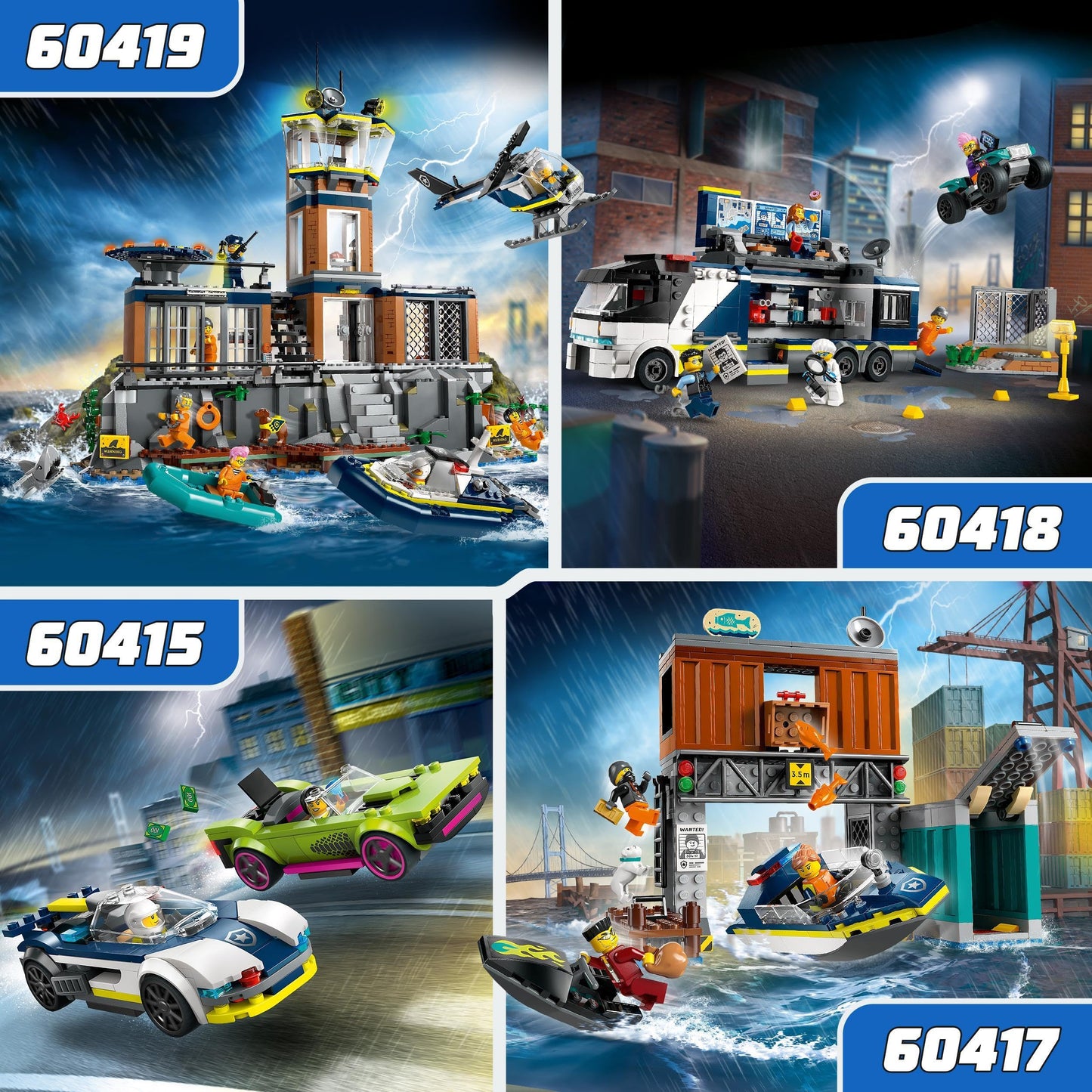 LEGO City chase with police car and muscle car, car toy train with 2 racing cars, police gift for children, boys and girls aged 6 and over, set with policeman and crook minifigures 60415