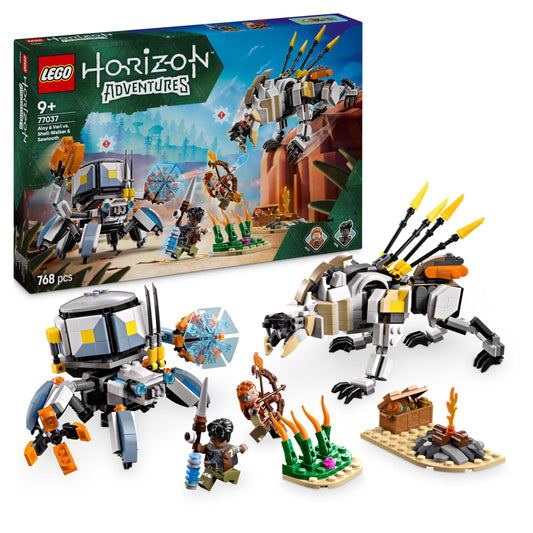 LEGO Horizon Adventures Aloy and Varl vs. Panzerwanderer and Sawtooth, toy with monster machines and minifigures, collectible playset for video game fans, boys and girls aged 9 and up 77037