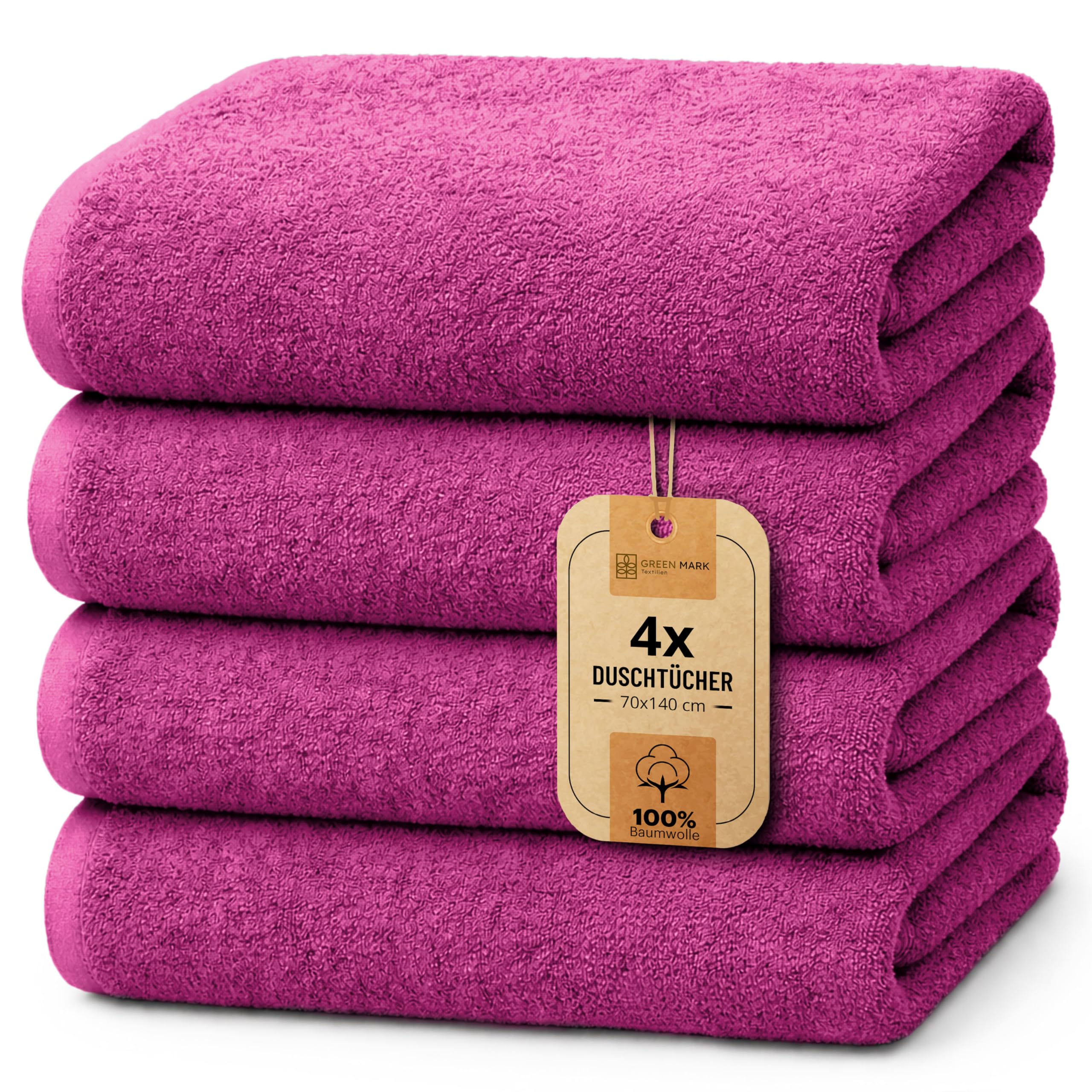 Set de 4 prosoape de duș NatureMark - prosoape de duș moi și absorbante din bumbac 100%, potrivite pentru utilizarea zilnică - roz, 70x140 cm - 4251590104715