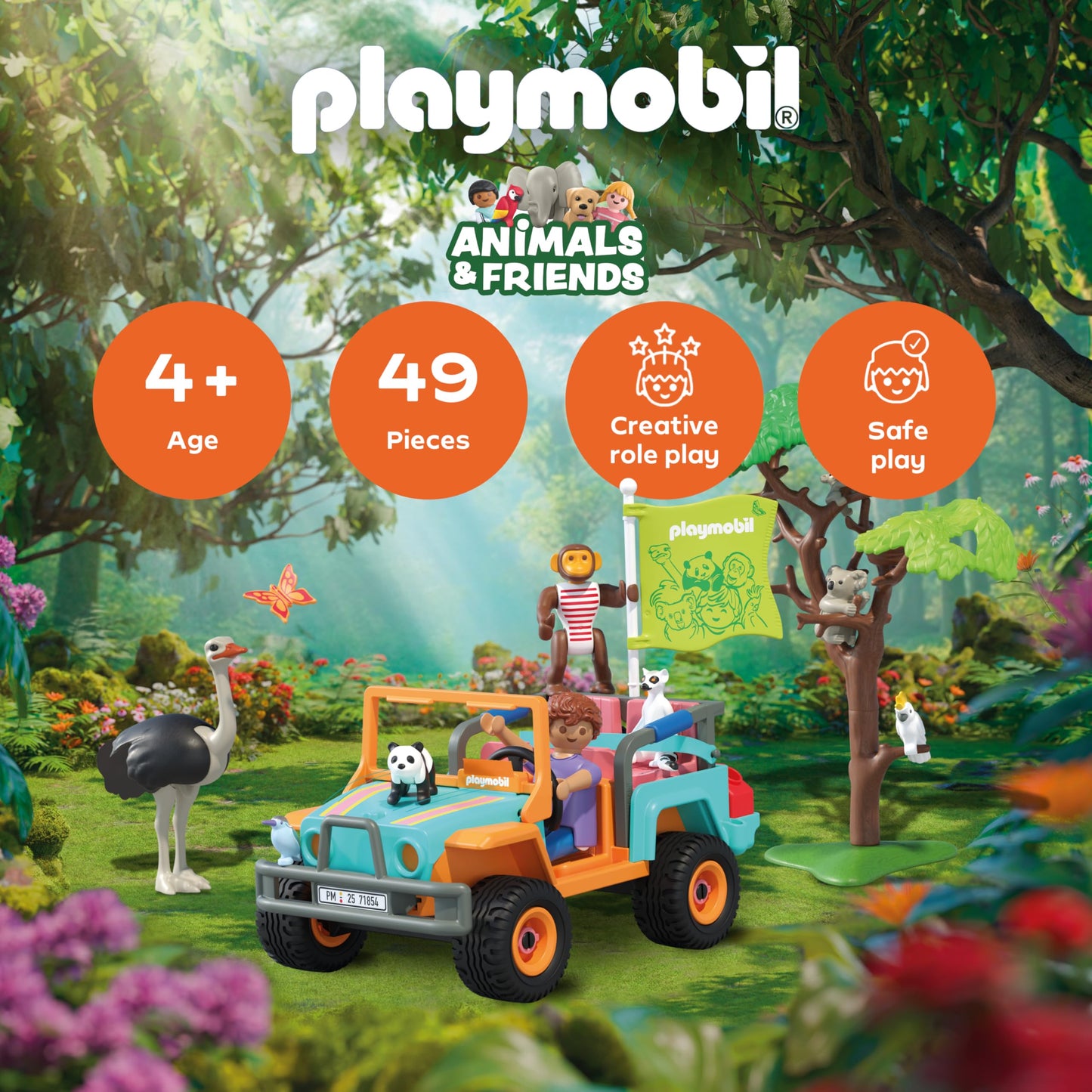PLAYMOBIL | Animals & Friends | Colorful off-road vehicle | Toys for ages 4+ | Gift for children | Promotes creativity & sense of adventure | With figures, vehicle & accessories | 71854