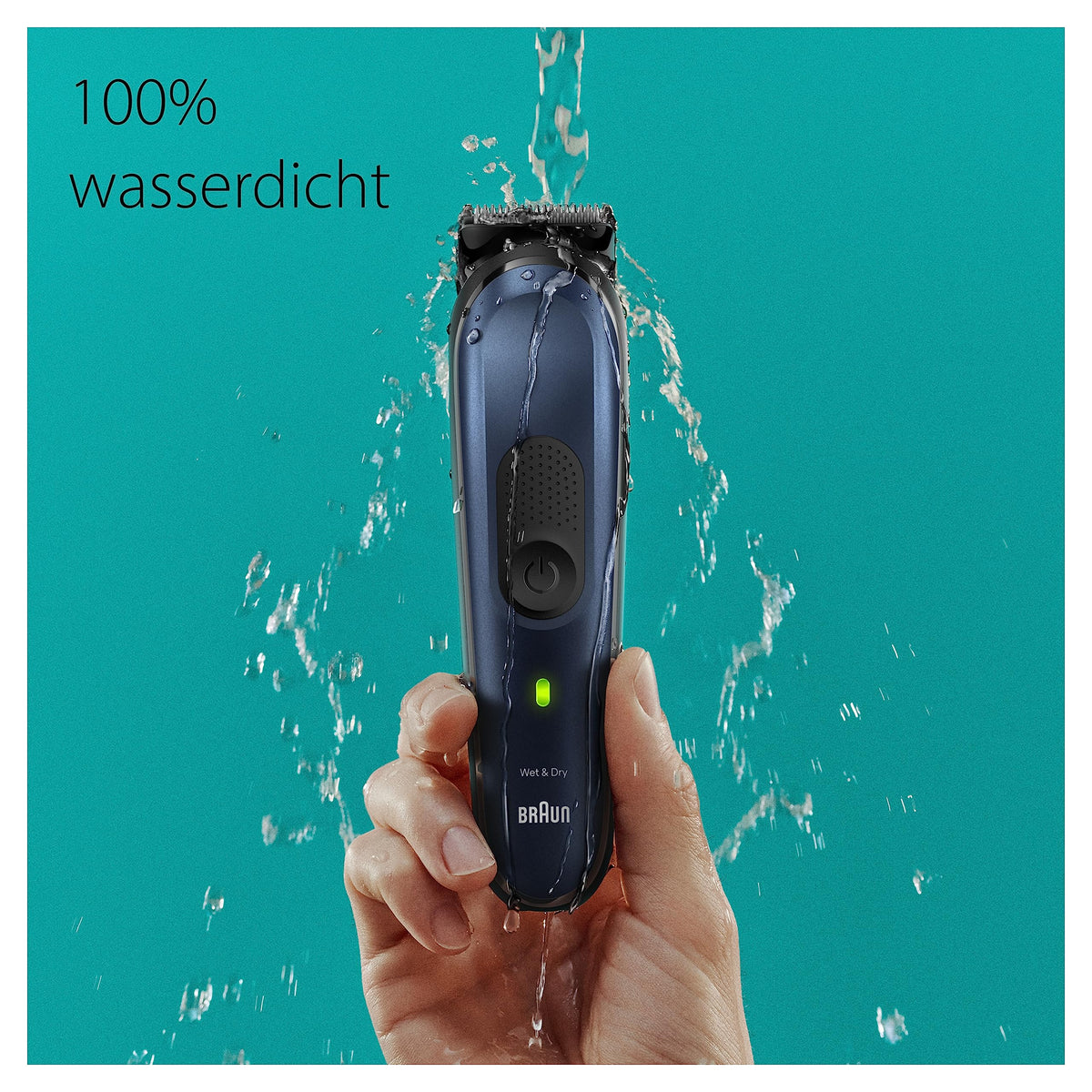 Braun All-In-One Trimmer-Set 7, 10-in-1 Multigroom, trimmer pentru barbă, trimmer pentru părul din nas, mașină de tuns pentru față, cap și corp, 100 min. autonomie, 14 lungimi (3–21 mm), rezistent la apă, MGK7410, Albastru