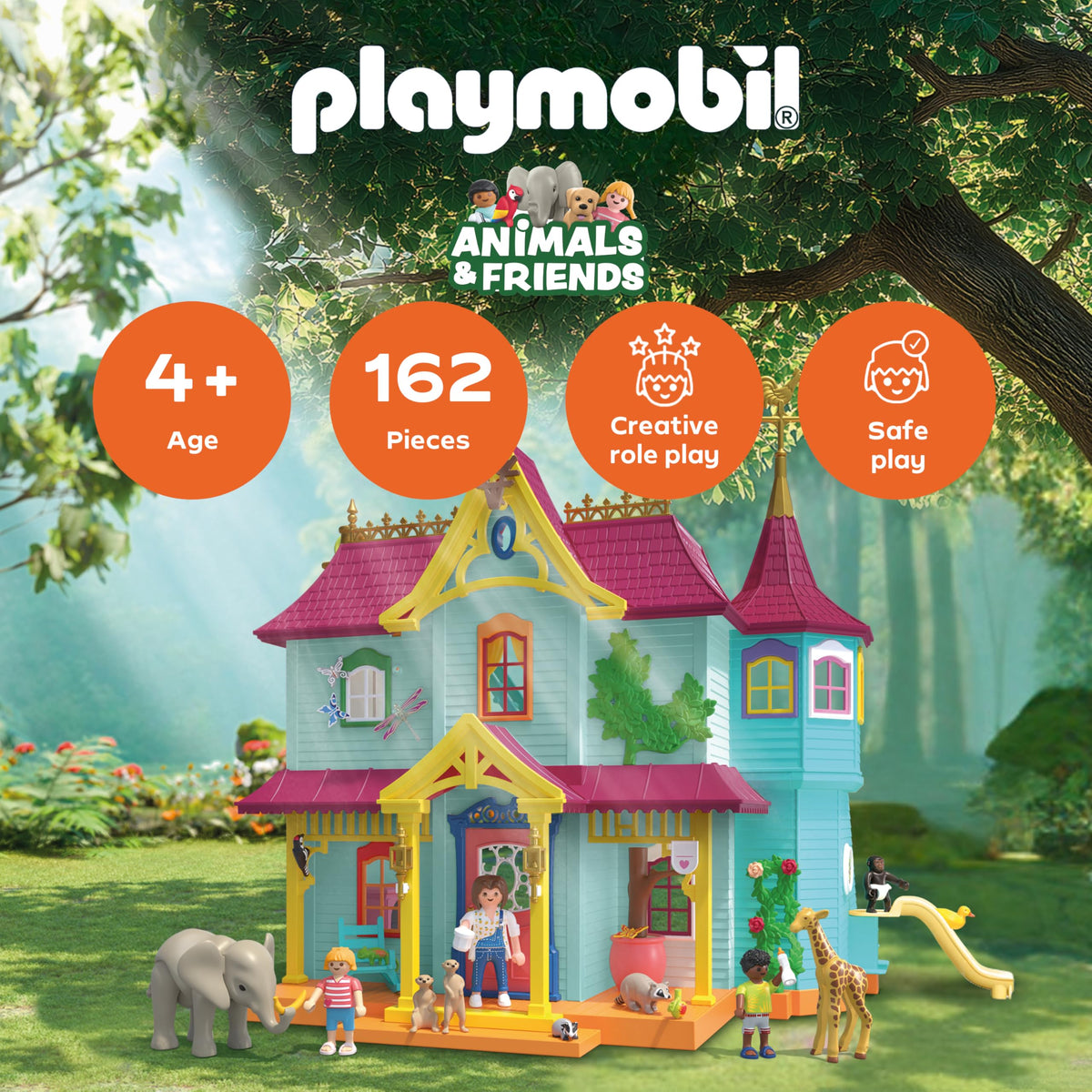 PLAYMOBIL | Animals & Friends | Colorful Animal Villa | Toy for ages 4 and up | Gift for children | Promotes creativity & interaction with animals | Includes animals, figures & accessories | 71852