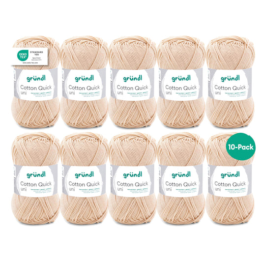 Gründl Wolle Cotton Quick uni - thin wool for crocheting - knitting yarn - crochet yarn - shiny and skin-friendly - 100% cotton - 10 balls 50 g / 125 m - needle size 3-4 - eggshell - 865-171