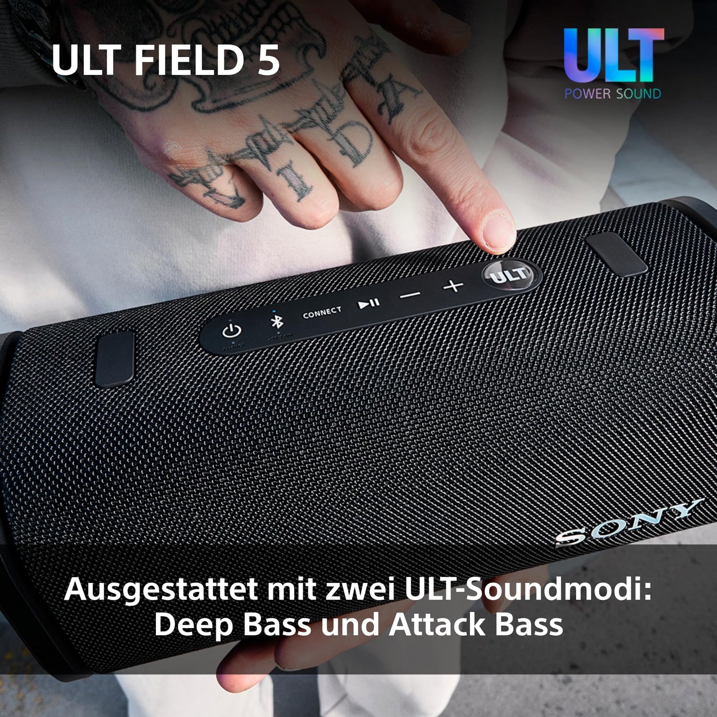 Sony ULT Field 5 - Powerful Portable Bluetooth Speaker, 25 Hour Battery, 2 x ULT Power Sound Modes, IP67, Waterproof, Dustproof, 360° Lights, Detachable Shoulder Strap - Off-White - SRSULT50W.CE7