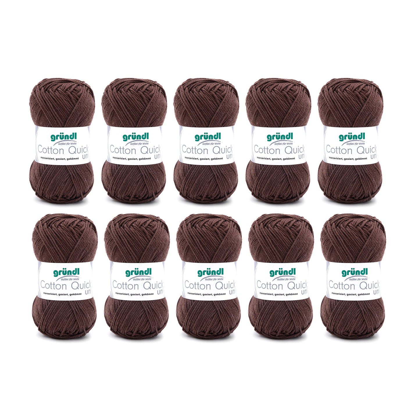 Gründl Wolle Cotton Quick uni - thin wool for crocheting - knitting yarn - crochet yarn - shiny and skin-friendly - 100% cotton - 10 balls 50 g / 125 m - needle size 3-4 - chocolate - 865-122