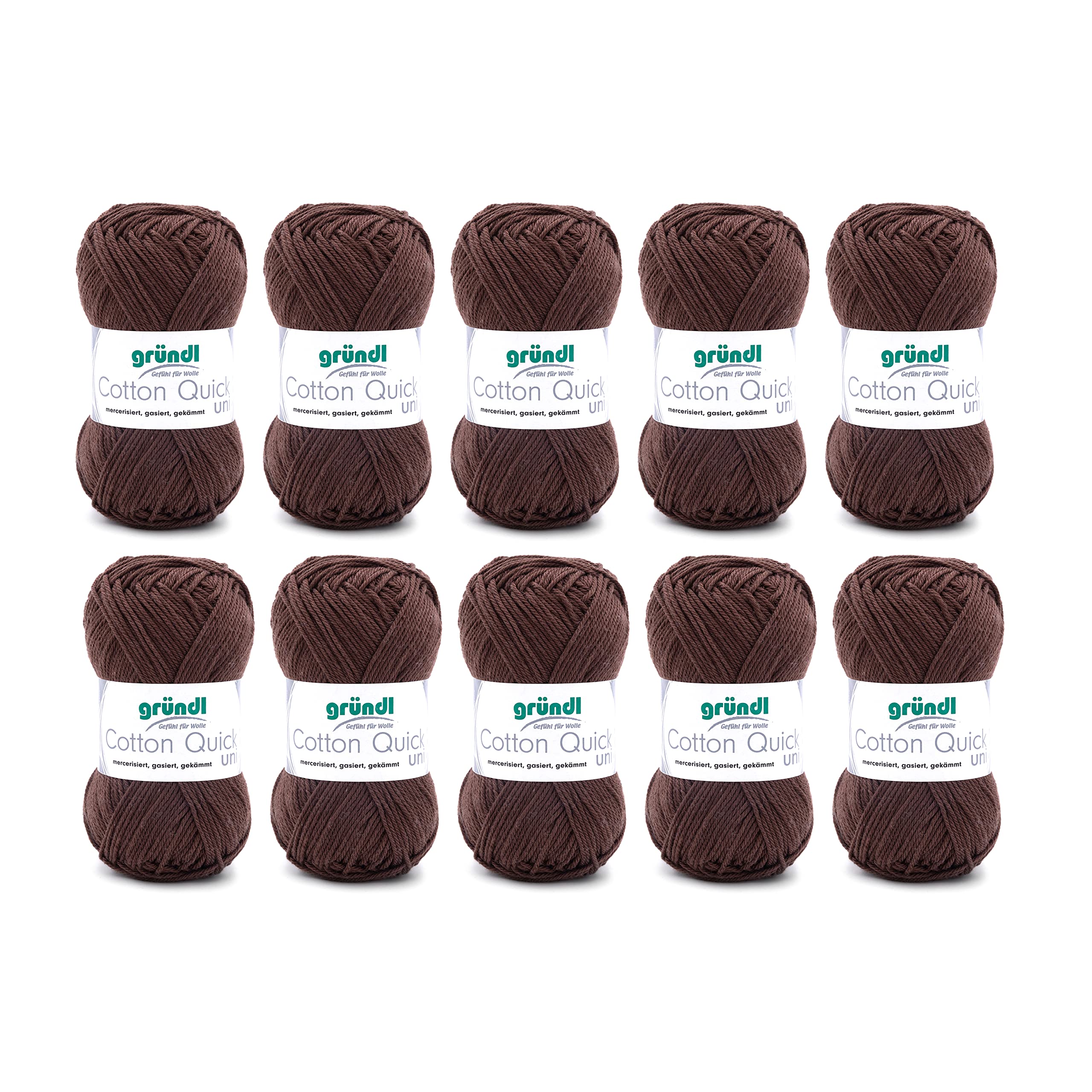 Gründl Wolle Cotton Quick uni - thin wool for crocheting - knitting yarn - crochet yarn - shiny and skin-friendly - 100% cotton - 10 balls 50 g / 125 m - needle size 3-4 - chocolate - 865-122