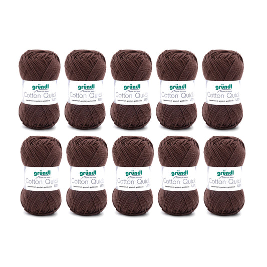Gründl Wolle Cotton Quick uni - thin wool for crocheting - knitting yarn - crochet yarn - shiny and skin-friendly - 100% cotton - 10 balls 50 g / 125 m - needle size 3-4 - chocolate - 865-122