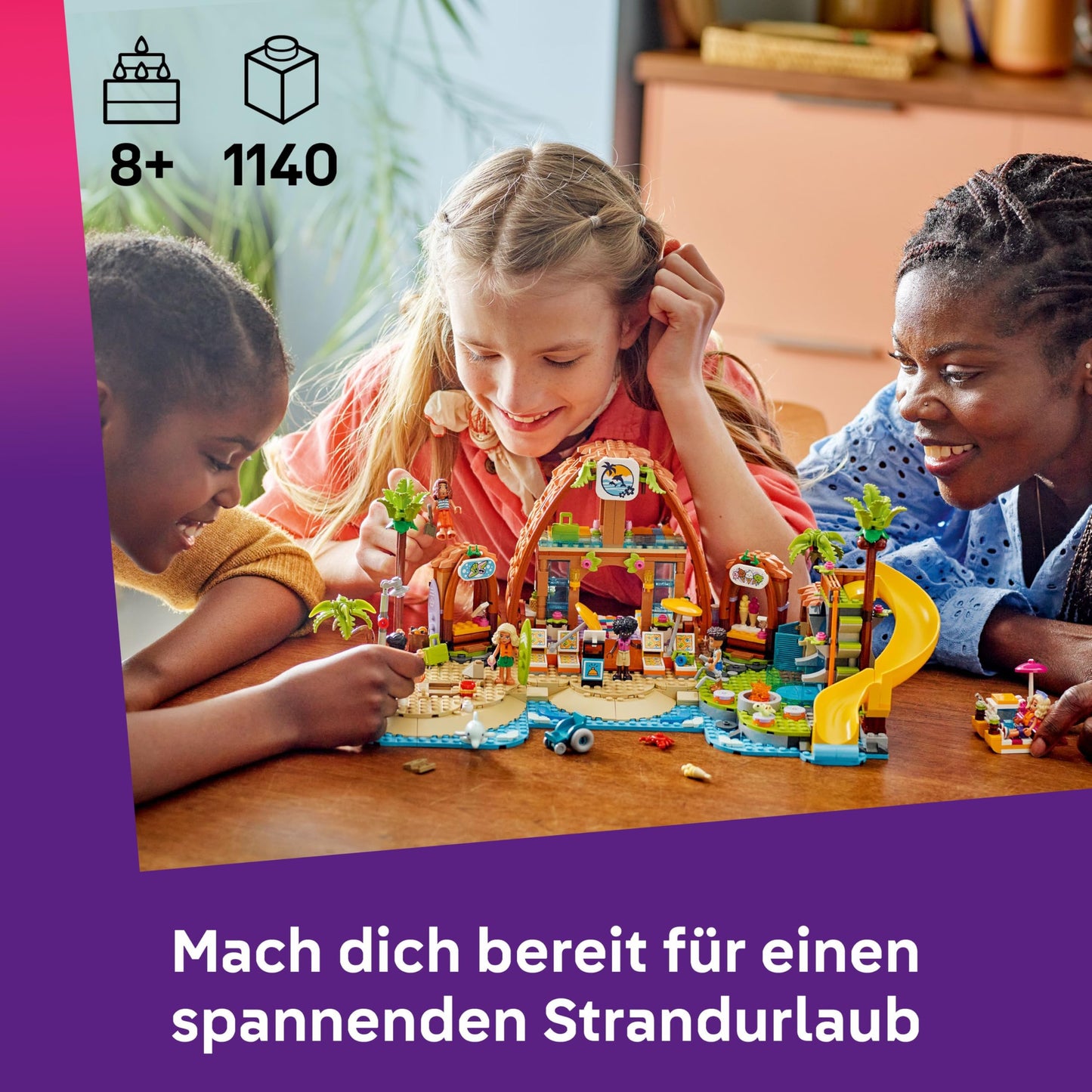 LEGO Friends Family Vacation at the Beach Resort - Toy with 6 mini-dolls, turtle and dolphin figures, ice cream parlor and accessories - Children's gift for girls aged 8 and up - 42673
