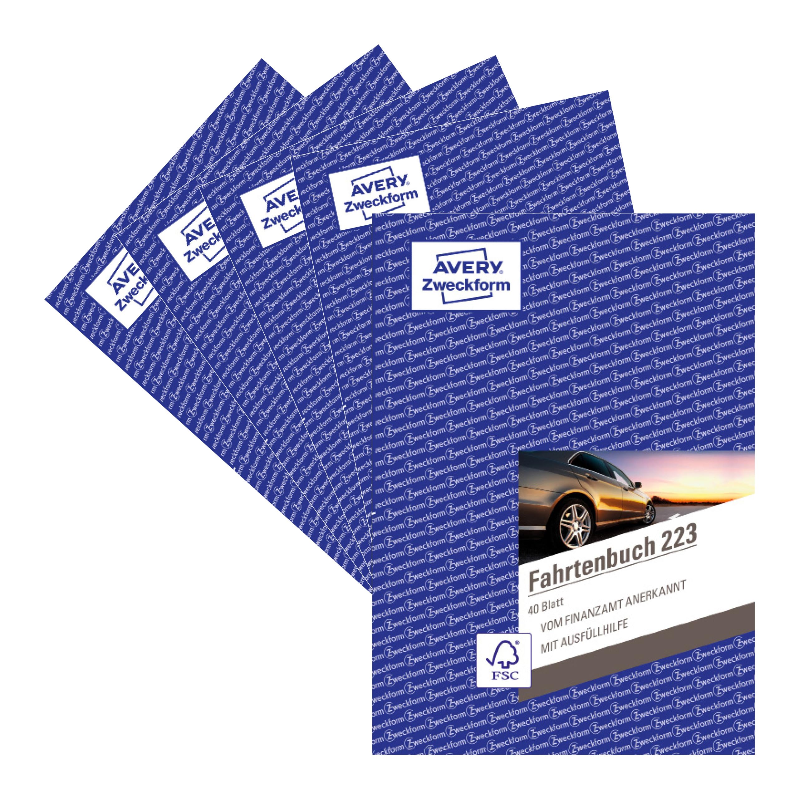 AVERY Zweckform 223-5 softcover car logbook (tax office recognized, DIN A5 210x148mm, 80 pages, 858 trips, Germany & Austria, delimitation of private/business trips) pack of 5