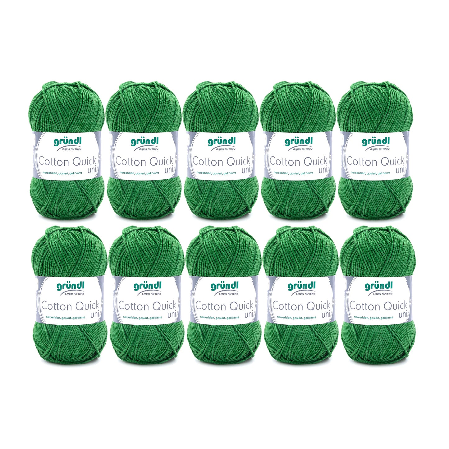 Gründl Wolle Cotton Quick uni - thin wool for crocheting - knitting yarn - crochet yarn - shiny and skin-friendly - 100% cotton - 10 balls 50 g / 125 m - needle size 3-4 - fern - 865-114