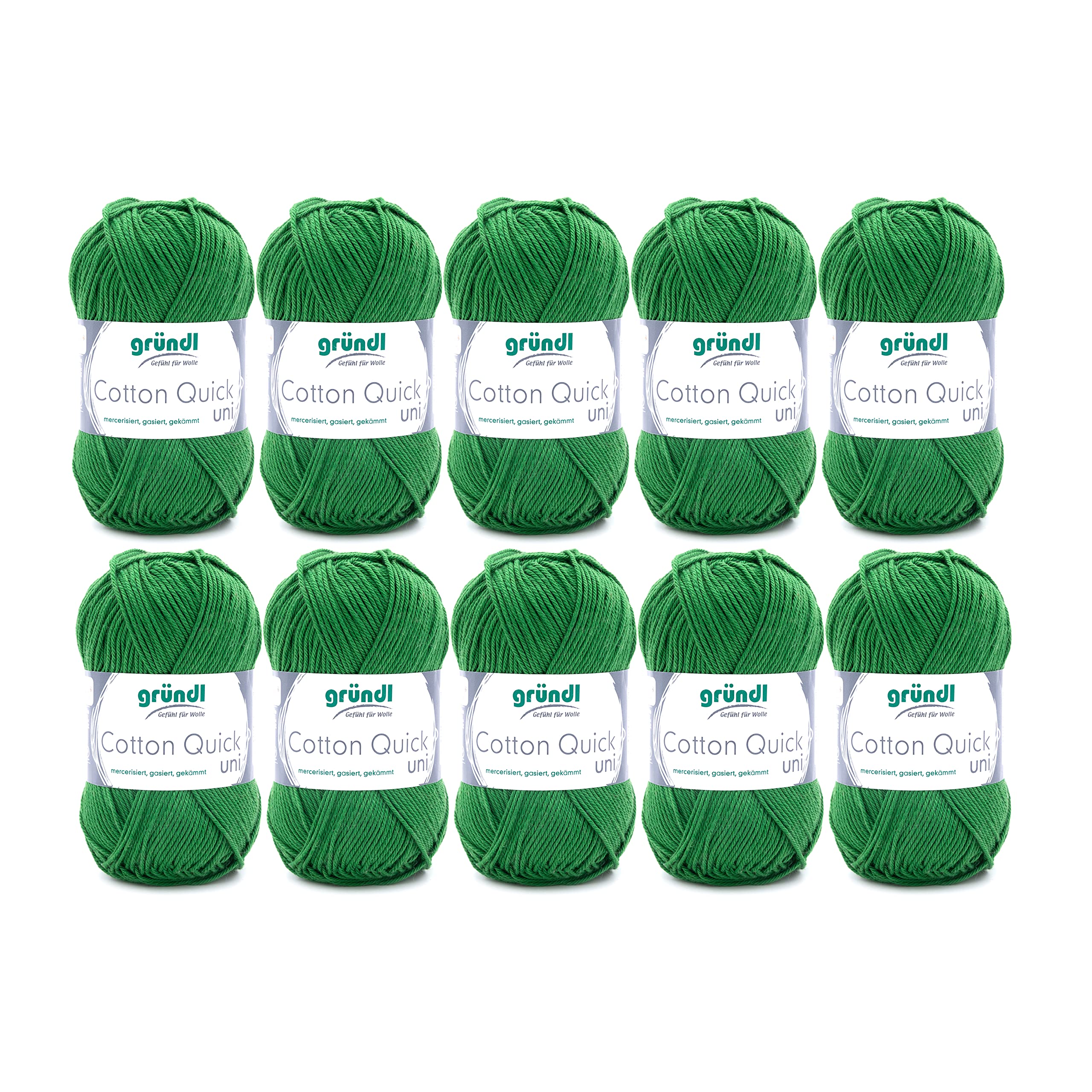 Gründl Wolle Cotton Quick uni - thin wool for crocheting - knitting yarn - crochet yarn - shiny and skin-friendly - 100% cotton - 10 balls 50 g / 125 m - needle size 3-4 - fern - 865-114