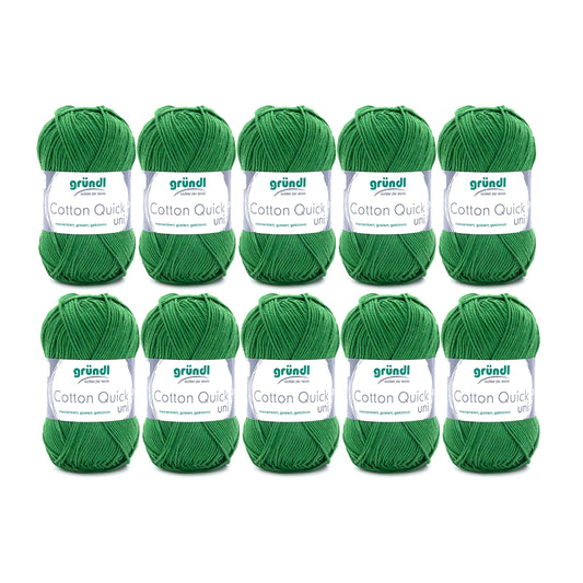 Gründl Wolle Cotton Quick uni - thin wool for crocheting - knitting yarn - crochet yarn - shiny and skin-friendly - 100% cotton - 10 balls 50 g / 125 m - needle size 3-4 - fern - 865-114
