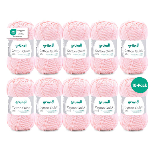 Gründl Wolle Cotton Quick uni - thin wool for crocheting - knitting yarn - crochet yarn - shiny and skin-friendly - 100% cotton - 10 balls 50 g / 125 m - needle size 3-4 - light pink - 865-133