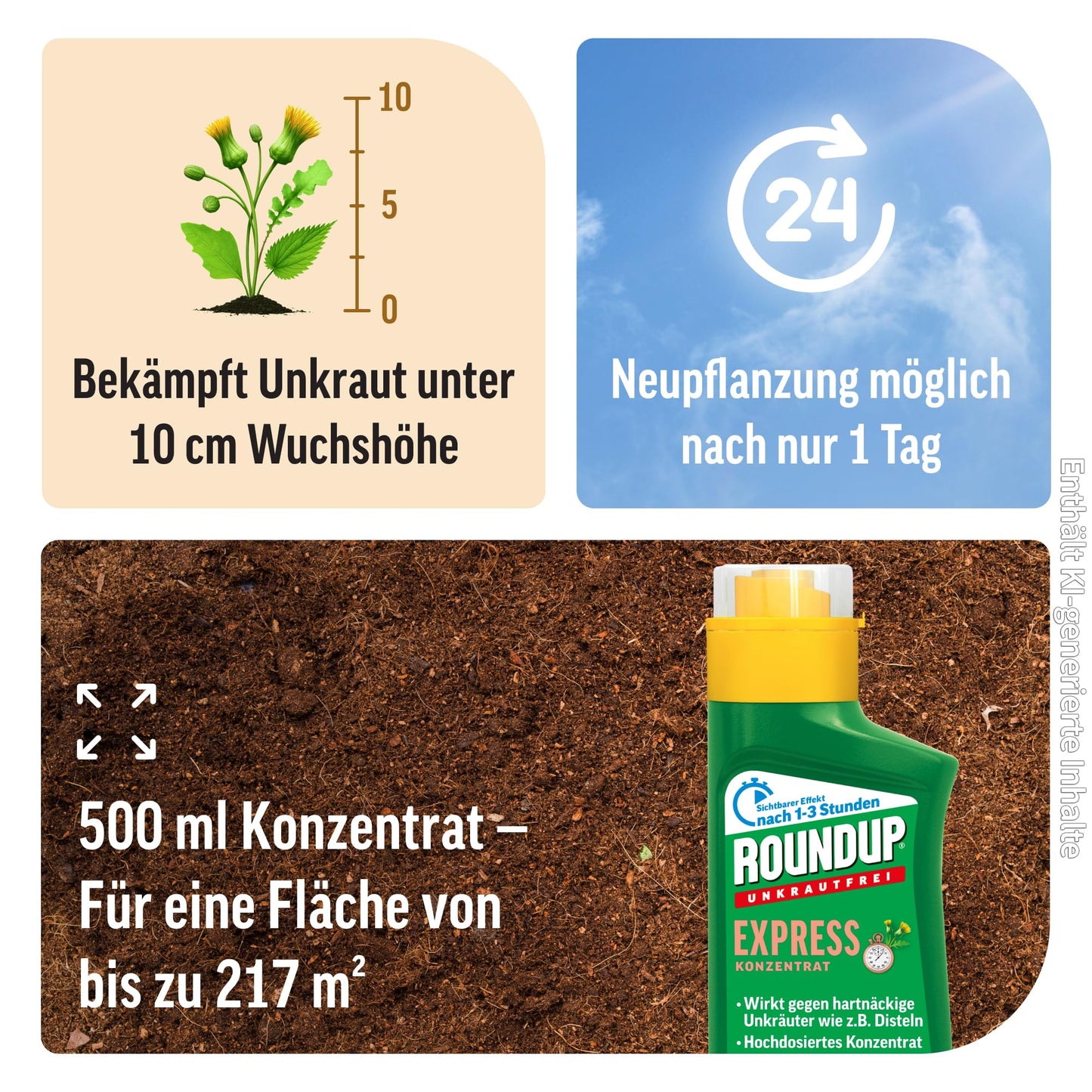 Roundup Weed Free Express Concentrate 500ml against weeds in the garden - 32861