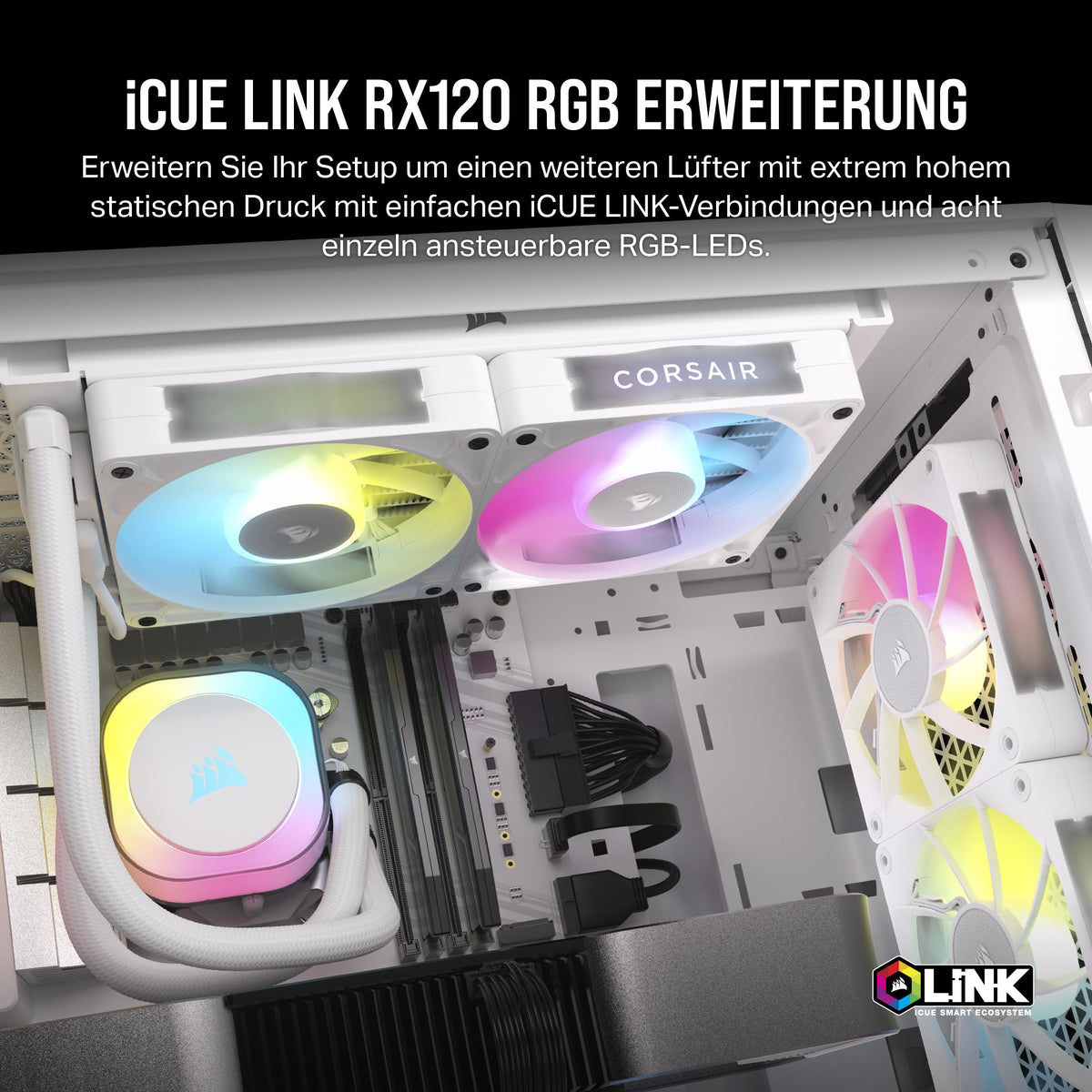 CORSAIR iCUE LINK RX120 RGB ventilator PWM de 120mm – pachet unic, alb - CO-9051021-WW