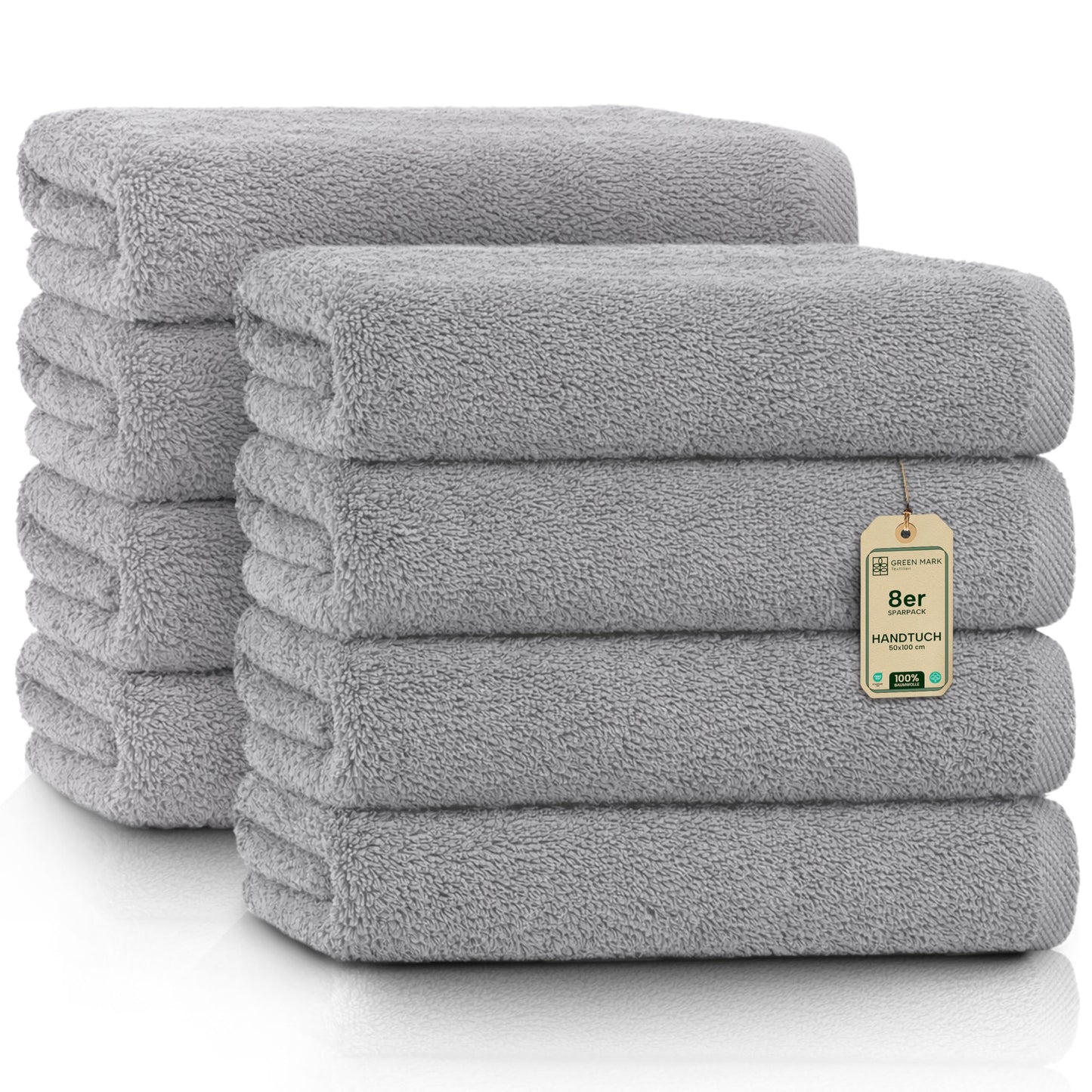 NatureMark Towels - Set of 8 - 100% Cotton, Soft & Absorbent, Premium Quality for Bathroom, Spa and Fitness, 50 × 100cm, Silver Gray - 8_silber