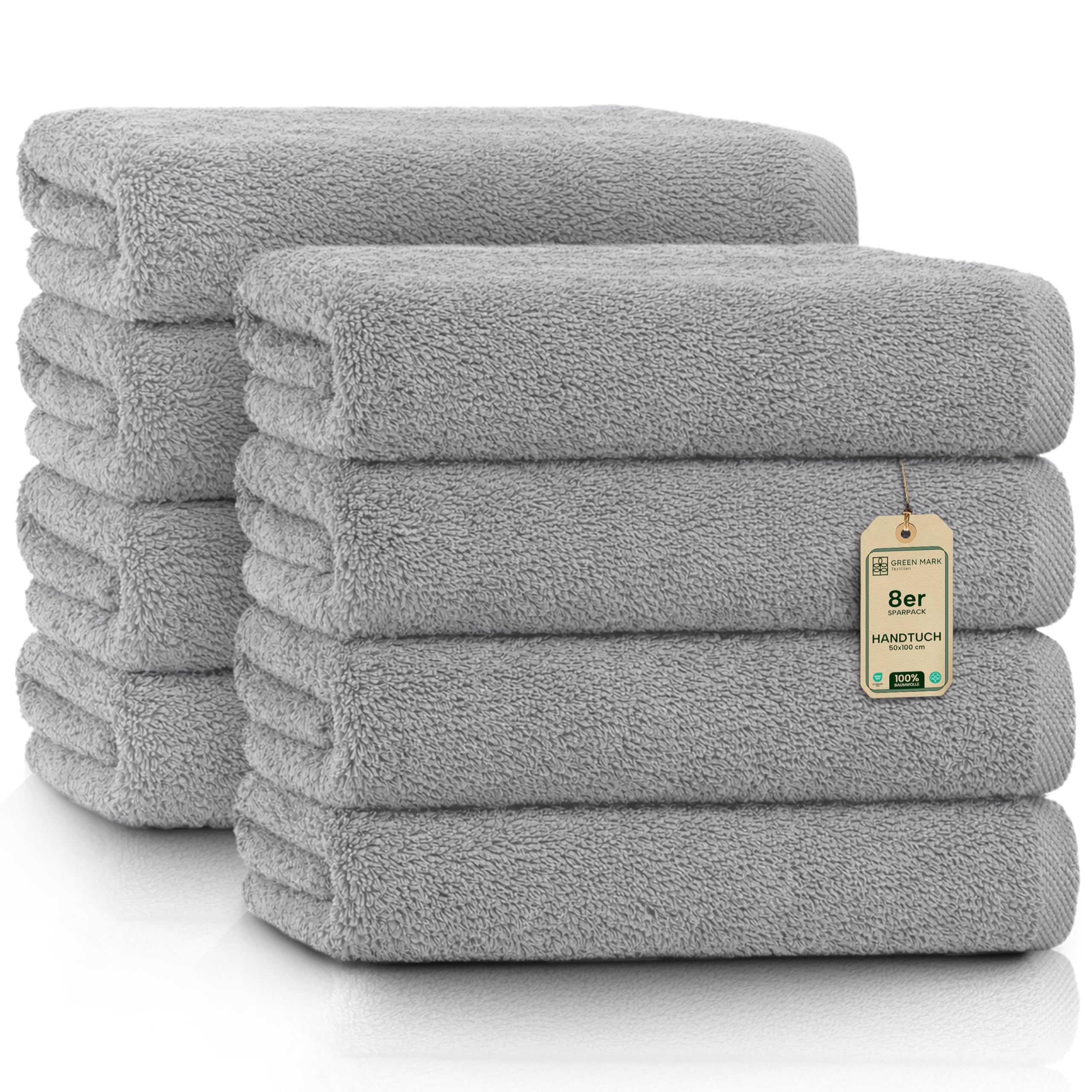 Prosoape NatureMark - Set de 8 - 100% bumbac, moi și absorbante, calitate premium pentru baie, spa și fitness, 50 × 100cm, gri argintiu - 8_silber