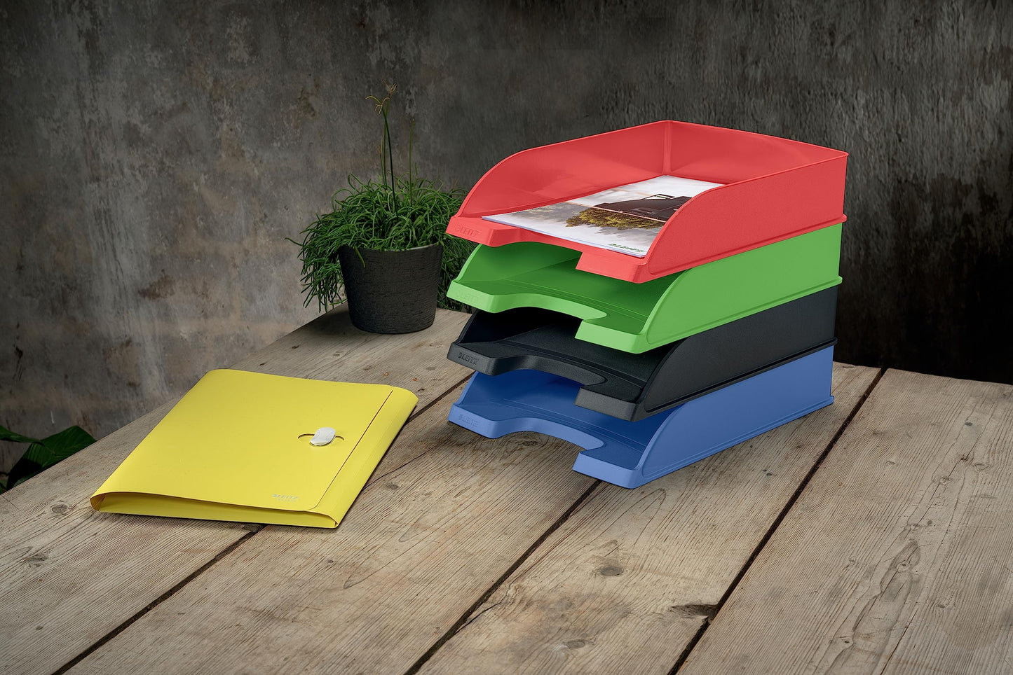 Leitz letter tray A4, pack of 5, stackable storage compartments, Blue Angel, recycling range, red, 52275020
