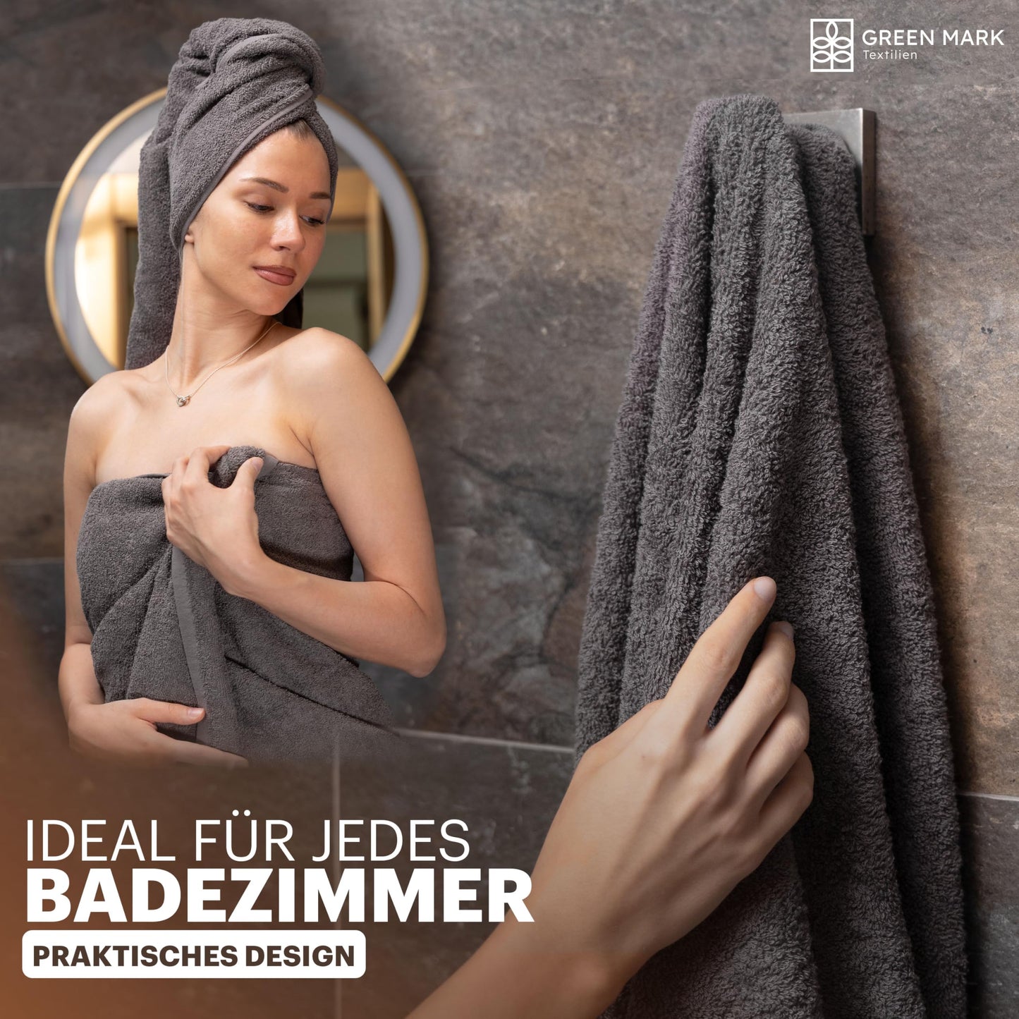 NatureMark 4-piece shower towel set - soft and absorbent shower towels made from 100% cotton, suitable for everyday use - anthracite gray, 70x140cm - NM-HT0722