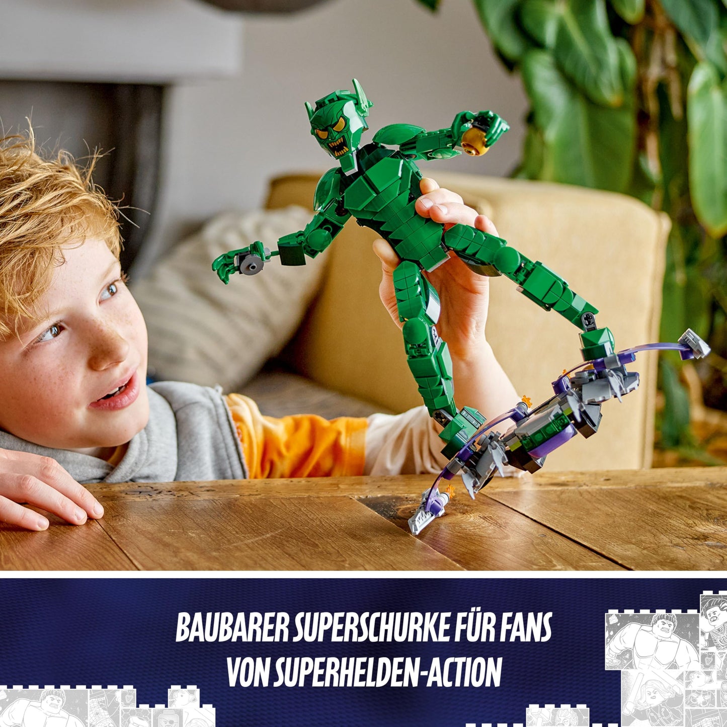 LEGO Marvel Green Goblin building figure - movable supervillain toy for children aged 8 and over - boys and girls - Spider-Man universe set with glider and pumpkin bombs - children's gift - 76284