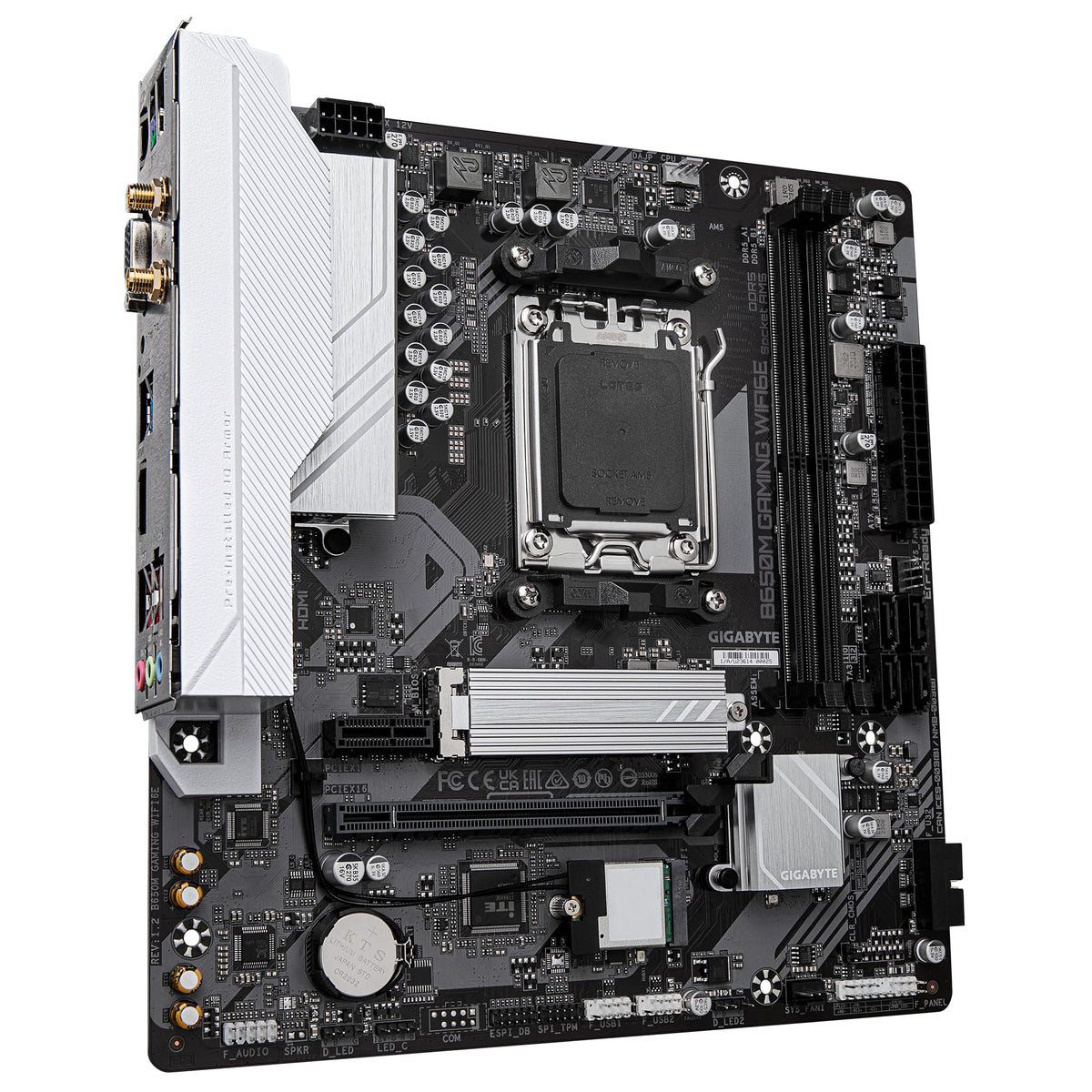 Placa de bază GIGABYTE B650M Gaming WIFI6E - compatibilă cu procesoarele AMD Ryzen 9000 Serie, 5+2+2 faze VRM, suport pentru memorie DDR5 de până la 6400 MHz (OC), 1xPCIe 4.0 M.2, LAN de 2,5 GbE, WiFi 6E, USB 3.2 Gen 1