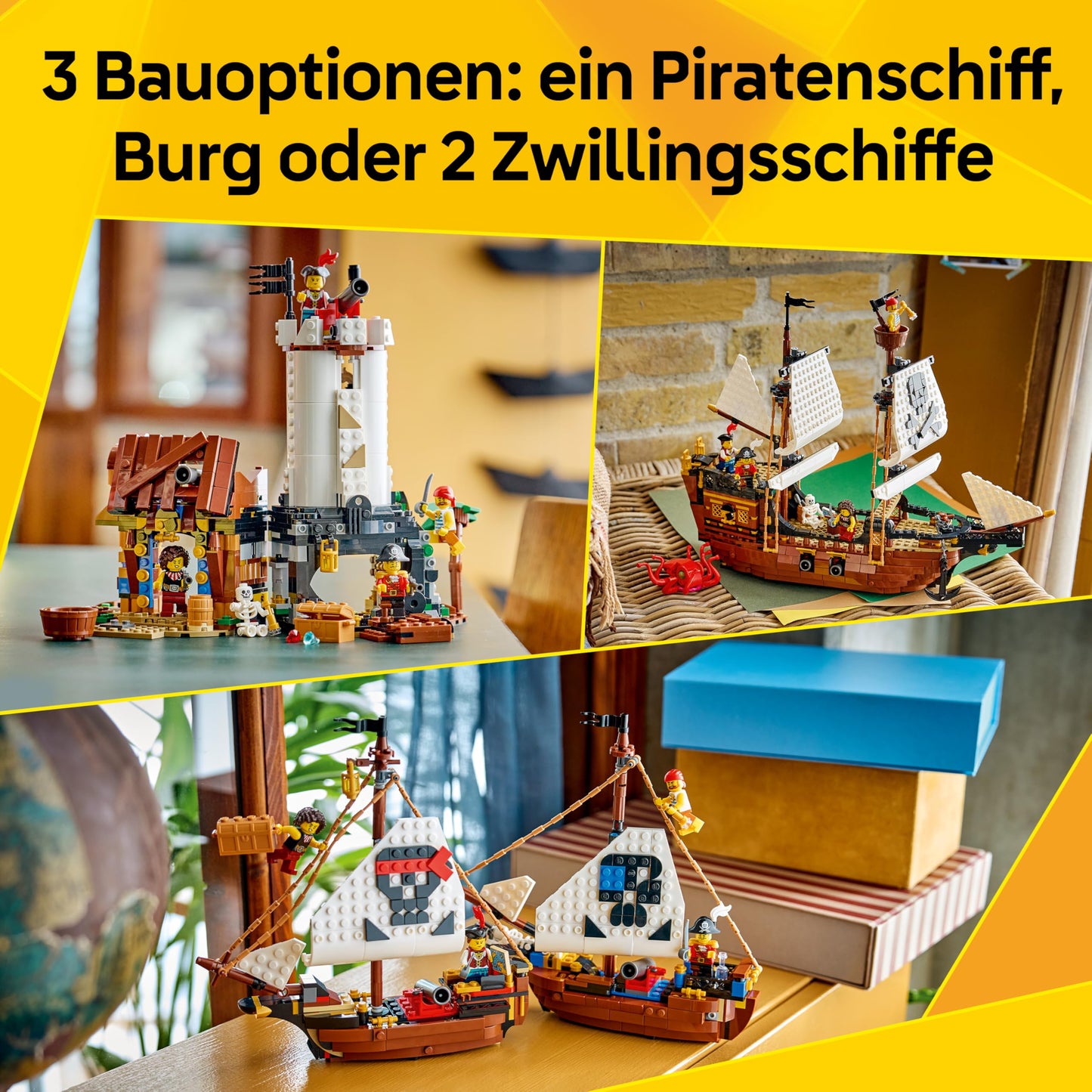 LEGO Creator Legendary Pirate Ship Toy - Model Building with 2 Building Options - Castle or 2 Twin Boats - Children's Room Decoration - Birthday Gift for Boys & Girls Ages 9 and Up - 31387