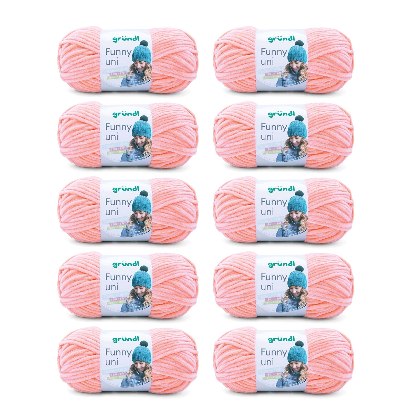 Gründl Wolle Funny uni - soft chenille wool for crocheting - cuddly and skin-friendly - 100% polyester - 10 balls 100 g / 120 m - needle size 5-6, apricot - 3442-28