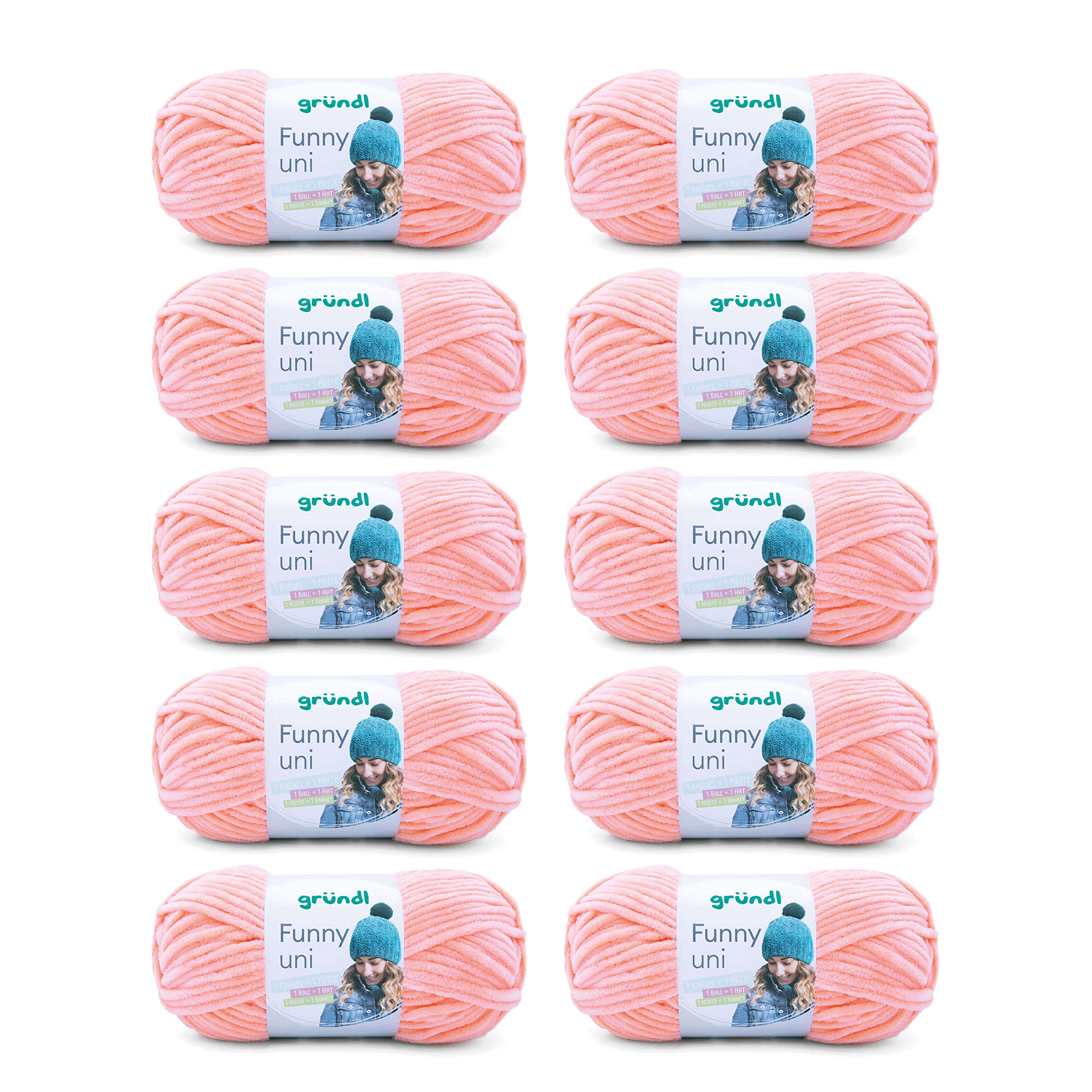 Gründl Wolle Funny uni - lână moale tip chenille pentru croșetat - pufoasă și prietenoasă cu pielea - 100% poliester - 10 sculuri 100 g / 120 m - mărime ac 5-6, caisă - 3442-28