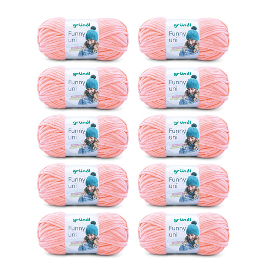 Gründl Wolle Funny uni - lână moale tip chenille pentru croșetat - pufoasă și prietenoasă cu pielea - 100% poliester - 10 sculuri 100 g / 120 m - mărime ac 5-6, caisă - 3442-28