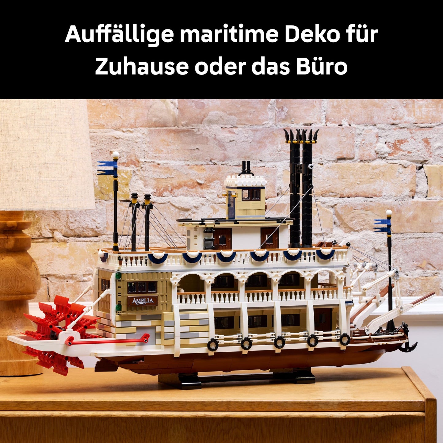 LEGO Ideas river paddle steamer - building set for adults - boat model with interior and interactive functions, including working paddle wheel and controls - DIY gift for men and women - 21356