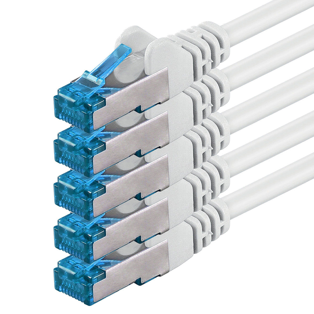 1aTTack.de 7.5m - CAT6a - Network Cable White - 5 Pieces CAT 6 A Patch Cables 10000 Mbit/s SFTP PIMF 500 MHz compatible with CAT5 CAT6 CAT7 DSL Internet Switch Router - 4250344831020