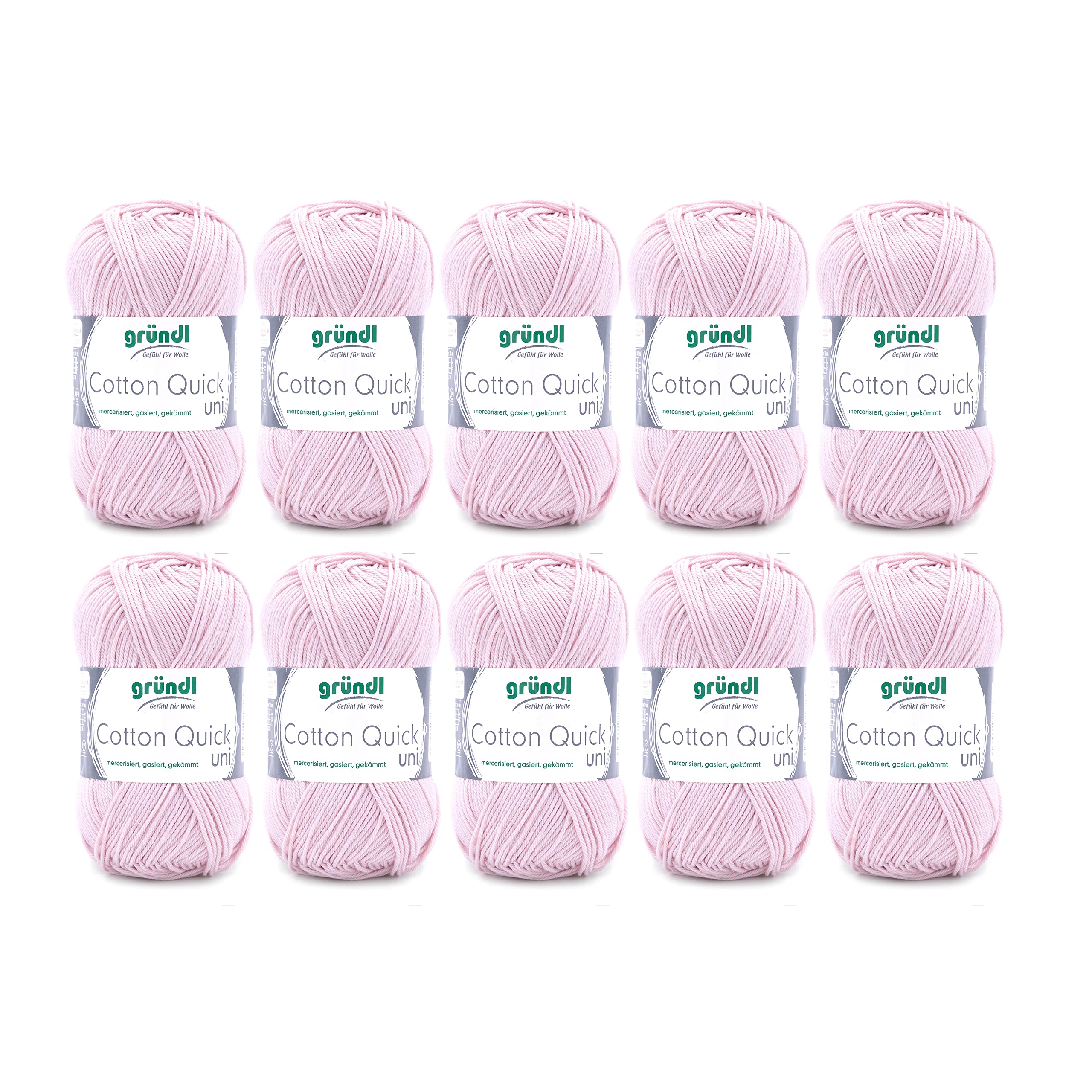 Gründl Wolle Cotton Quick uni - thin wool for crocheting - knitting yarn - crochet yarn - shiny and skin-friendly - 100% cotton - 10 balls 50 g / 125 m - needle size 3-4 - rose - 865-106