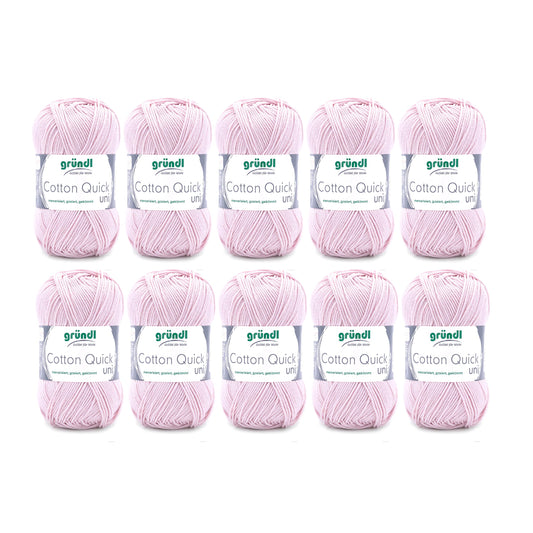Gründl Wolle Cotton Quick uni - thin wool for crocheting - knitting yarn - crochet yarn - shiny and skin-friendly - 100% cotton - 10 balls 50 g / 125 m - needle size 3-4 - rose - 865-106