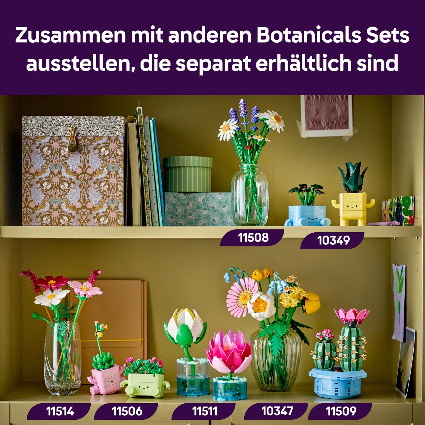 LEGO Botanicals Kosmeen - Artificial flower bouquet with 3 cosmos and 2 Pennisetum grass stems - DIY artificial flowers for children's room decoration - Birthday gift for girls aged 9 and up & adults - 11514