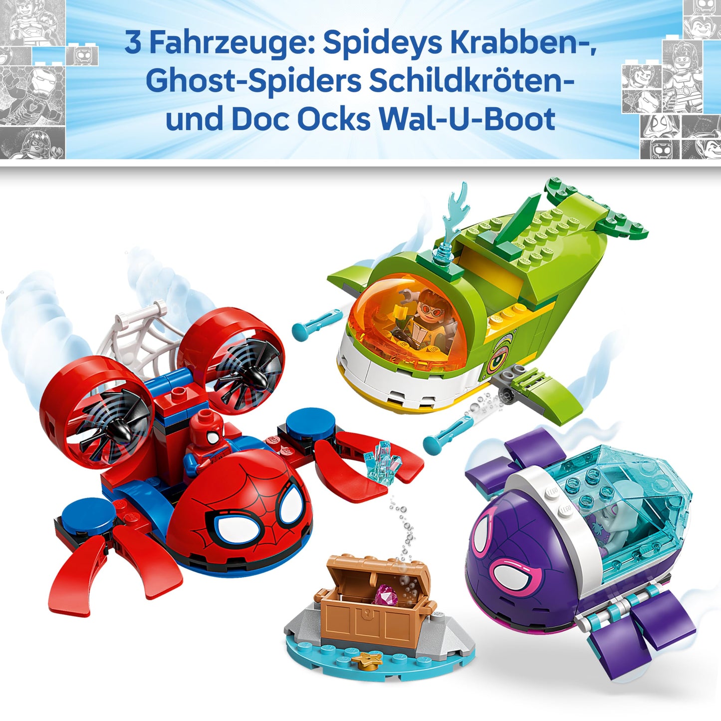 LEGO ǀ Marvel Spidey and his super friends Spidey: Underwater vehicles - superhero toy with 3 submarines and 3 minifigures - gift for boys aged 4 and up and fans of the series - 11207