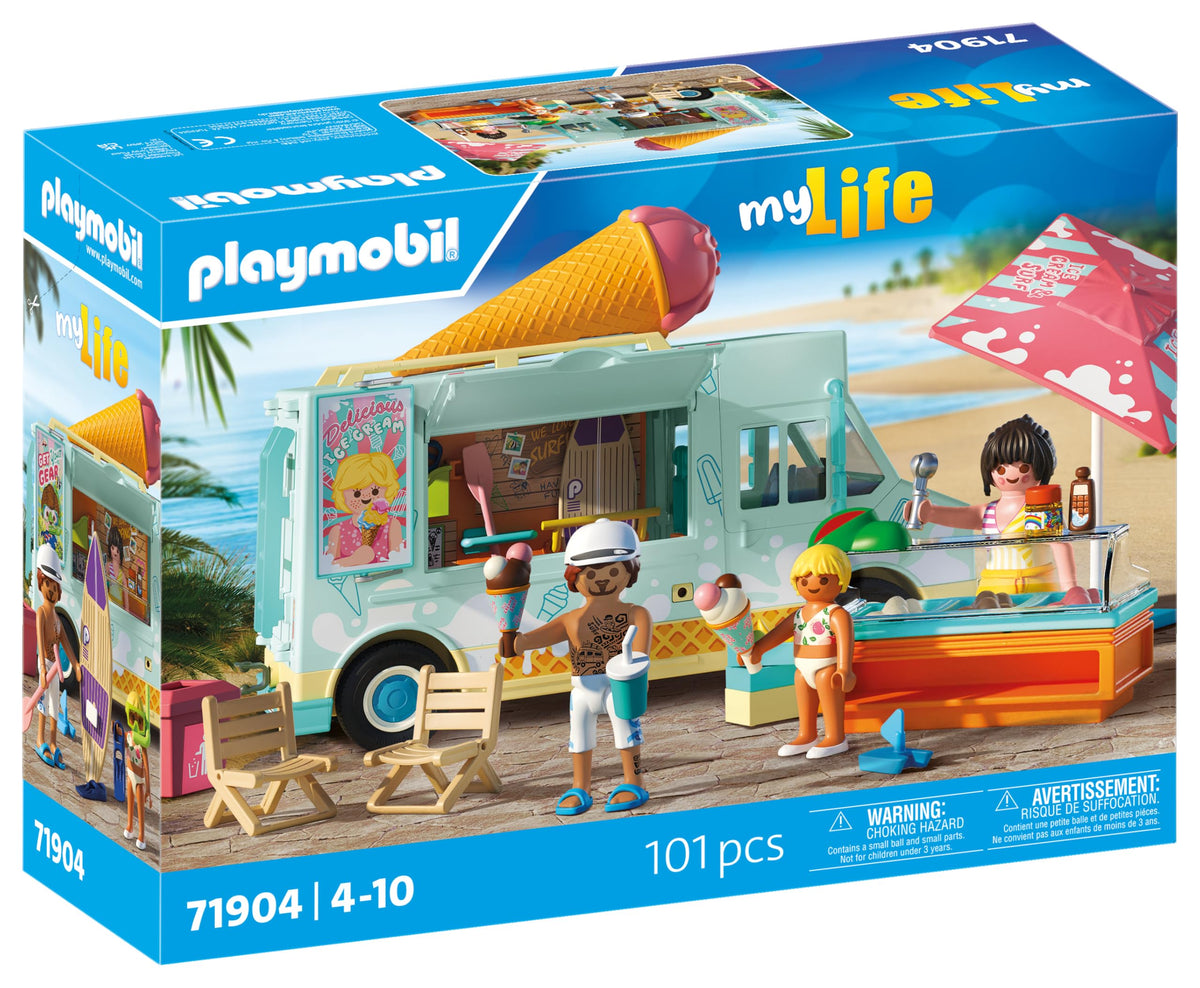 PLAYMOBIL | Vacation on the Beach | Ice Cream Truck with Surf Shop | Toys for ages 4+ | Gift for children | Promotes creativity & role play | Beach adventure with figures & vehicle | 71904